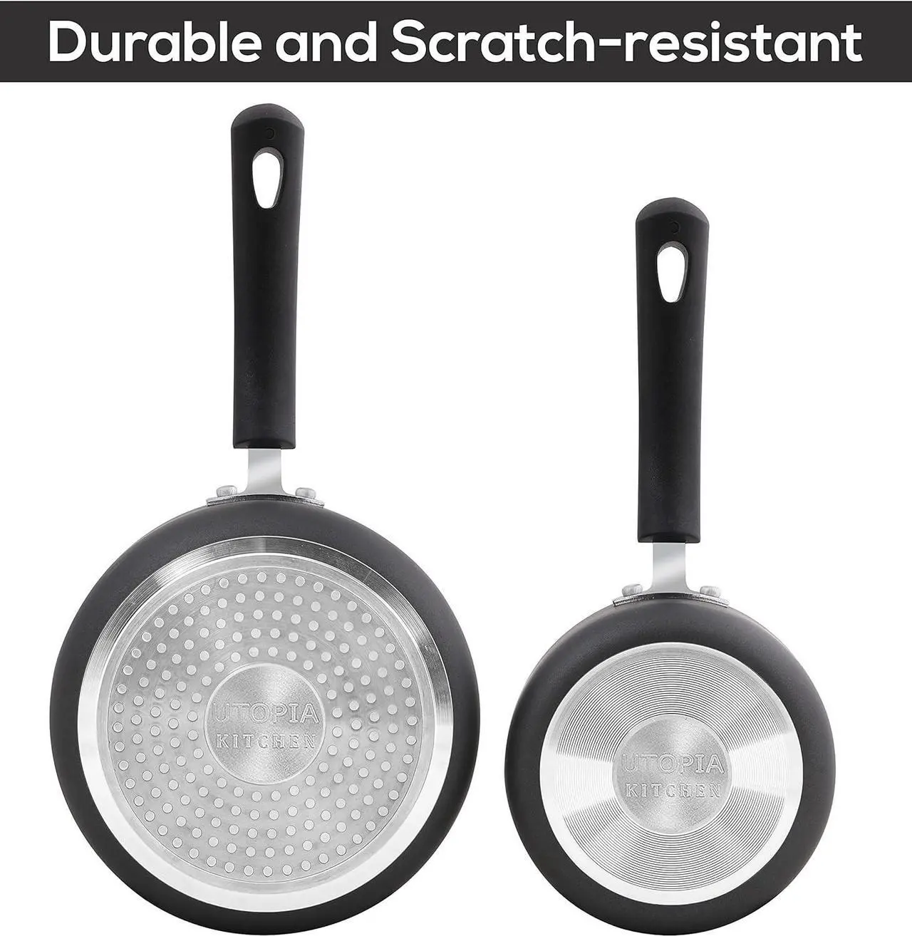 Alt view image 6 of 6 - Utopia Kitchen Nonstick Saucepan Set with Lid, 1 Quart and 2 Quarts Multipurpose Pots Set for Home Kitchen or Restaurant (Grey-Black)