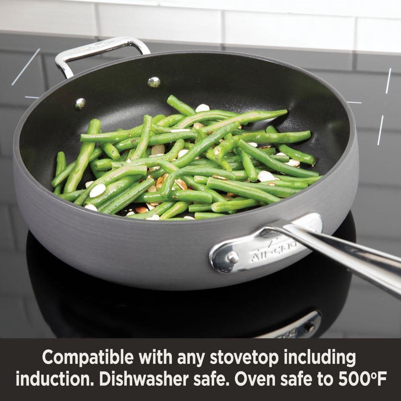 Alt view image 5 of 7 - All-Clad HA1 Hard Anodized Non Stick Everyday Pan w/ Lid and Handles, 12 Inch, Induction, Oven Broiler Safe 500F, Lid Safe 350F, Deep Frying Pan, Skillet, Pots and Pans, Kitchen, Cookware, Black