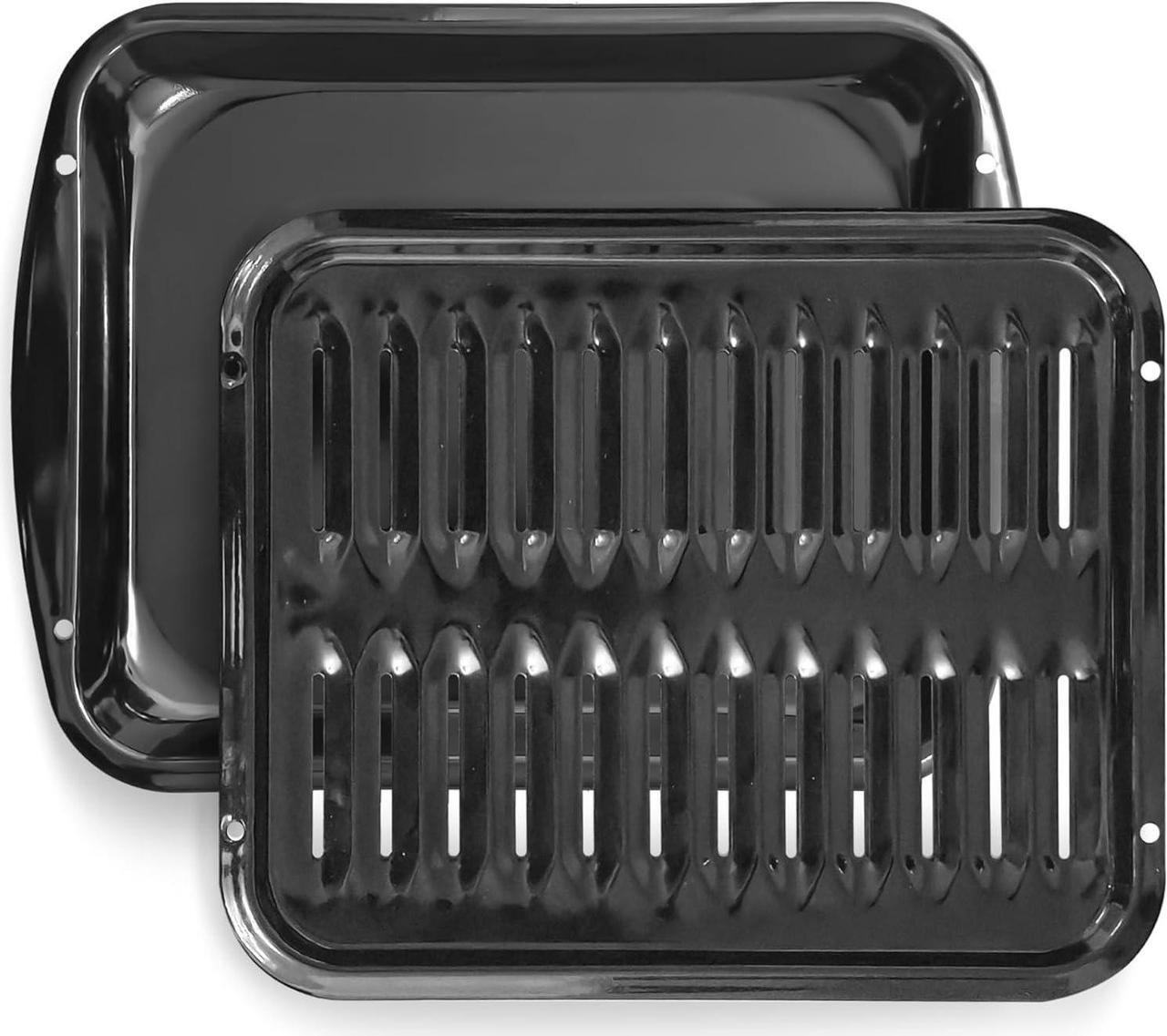 Main image of Broiler Pan for Oven Nonstick Porcelain Coated - 16.75 x 12.75 Whirlpool 4396923 Replacement Broiling Pan for Oven With Rack for High-Temperatures - Oven Broiler Pan Heats Evenly and Drains Fat