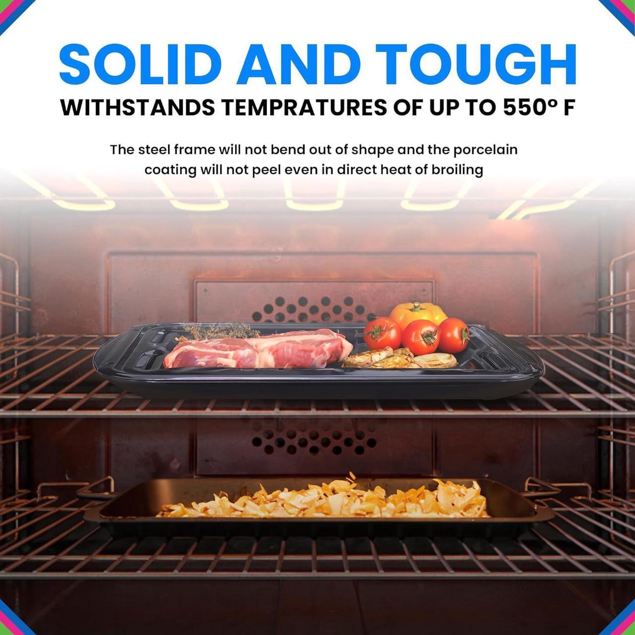 Alt view image 3 of 6 - Broiler Pan for Oven Nonstick Porcelain Coated - 16.75 x 12.75 Whirlpool 4396923 Replacement Broiling Pan for Oven With Rack for High-Temperatures - Oven Broiler Pan Heats Evenly and Drains Fat