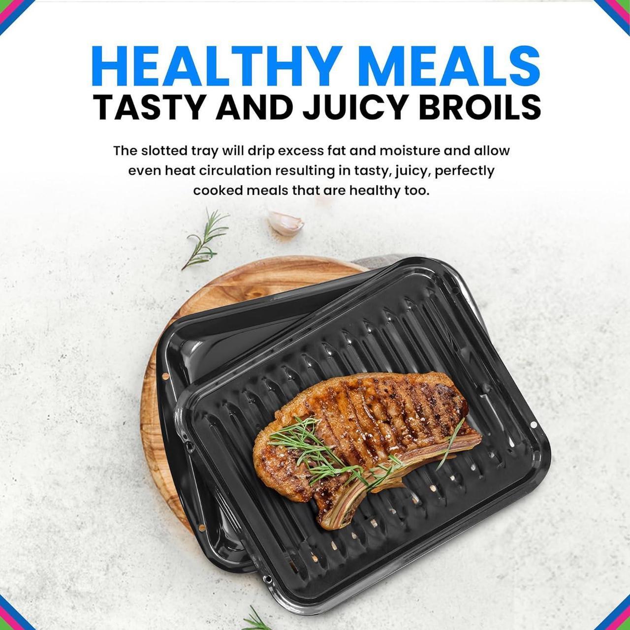 Alt view image 4 of 6 - Broiler Pan for Oven Nonstick Porcelain Coated - 16.75 x 12.75 Whirlpool 4396923 Replacement Broiling Pan for Oven With Rack for High-Temperatures - Oven Broiler Pan Heats Evenly and Drains Fat