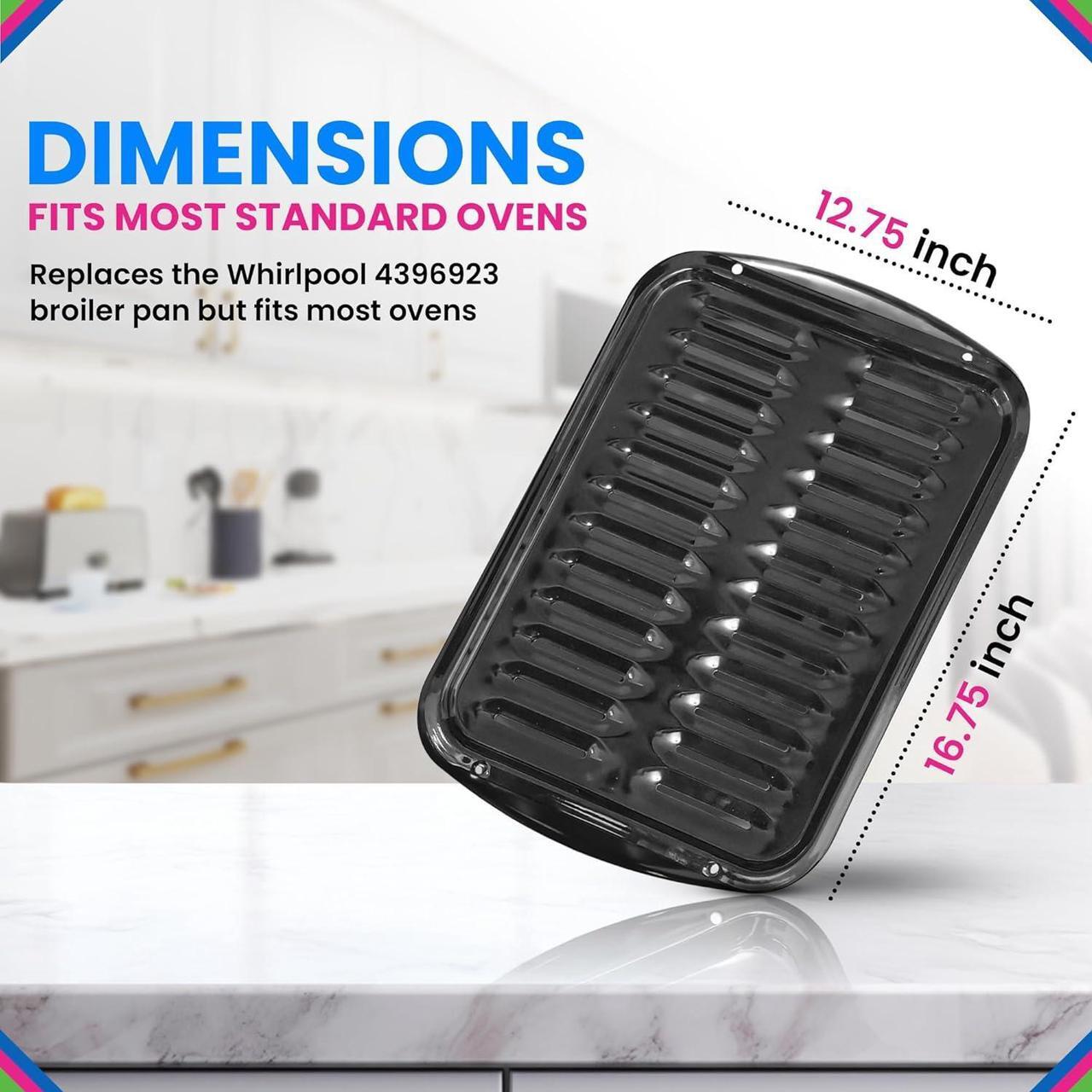 Alt view image 5 of 6 - Broiler Pan for Oven Nonstick Porcelain Coated - 16.75 x 12.75 Whirlpool 4396923 Replacement Broiling Pan for Oven With Rack for High-Temperatures - Oven Broiler Pan Heats Evenly and Drains Fat