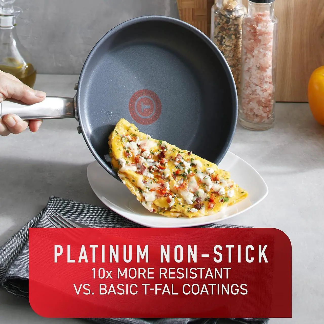 Alt view image 2 of 6 - T-fal Platinum Stainless Steel Fry Pan 12 Inch Induction Oven Safe up to 500F Cookware, Pots and Pans, Dishwasher Safe Silver