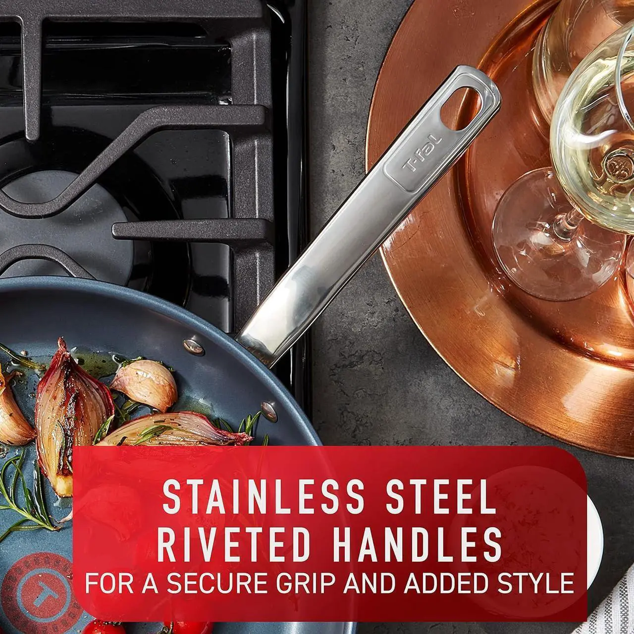 Alt view image 3 of 6 - T-fal Platinum Stainless Steel Fry Pan 12 Inch Induction Oven Safe up to 500F Cookware, Pots and Pans, Dishwasher Safe Silver