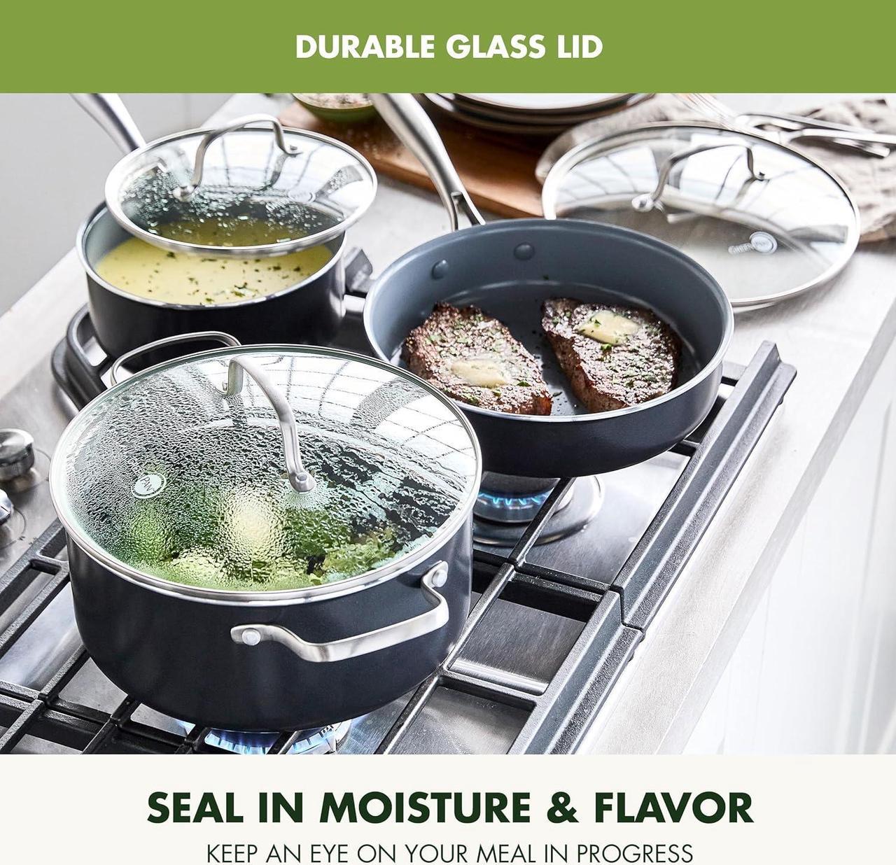 Alt view image 6 of 7 - GreenPan Swift 17 Piece Cookware Set, Non-Toxic PFAS-Free Ceramic Nonstick, Stainless Steel Handles, Pots, Pans, Lids, Grill, Griddle, Sauté & Saucepans, Dishwasher & Oven Safe, Gray