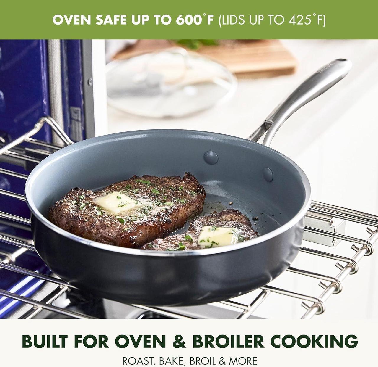 Alt view image 7 of 7 - GreenPan Swift 17 Piece Cookware Set, Non-Toxic PFAS-Free Ceramic Nonstick, Stainless Steel Handles, Pots, Pans, Lids, Grill, Griddle, Sauté & Saucepans, Dishwasher & Oven Safe, Gray