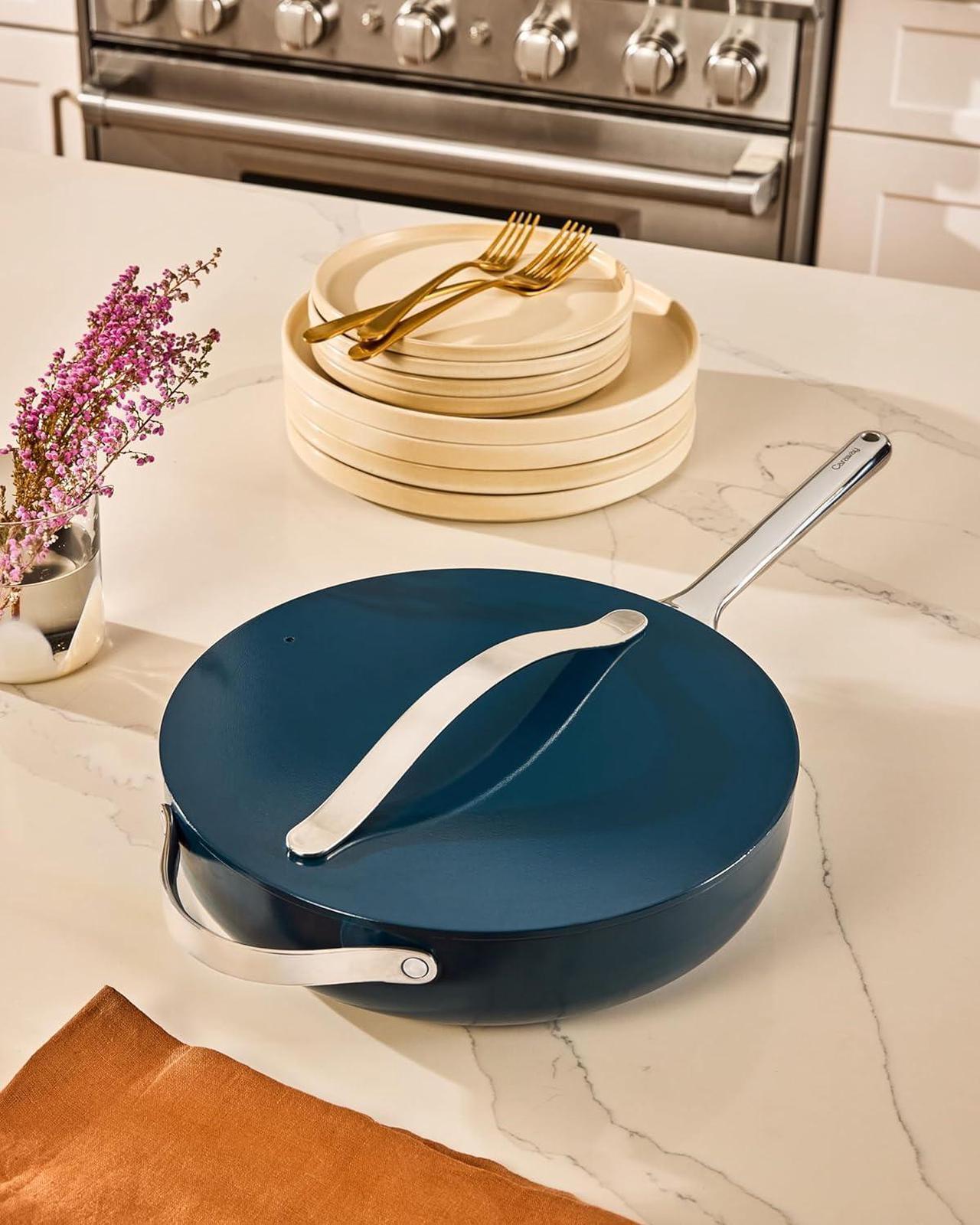 Alt view image 7 of 7 - Caraway Nonstick Ceramic Sauté Pan with Lid (4.5 qt, 11.8") - Non Toxic, PTFE & PFOA Free - Oven Safe & Compatible with All Stovetops (Gas, Electric & Induction) - Sage