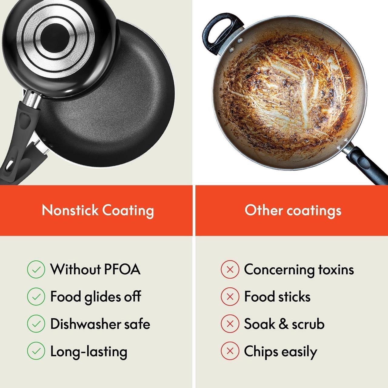 Alt view image 2 of 7 - bella Cookware Set, 12 Piece Pots and Pans with Utensils, Nonstick PFOA Free Scratch Resistant Cooking Surface Compatible with All Stoves, Nylon and Aluminum, Black