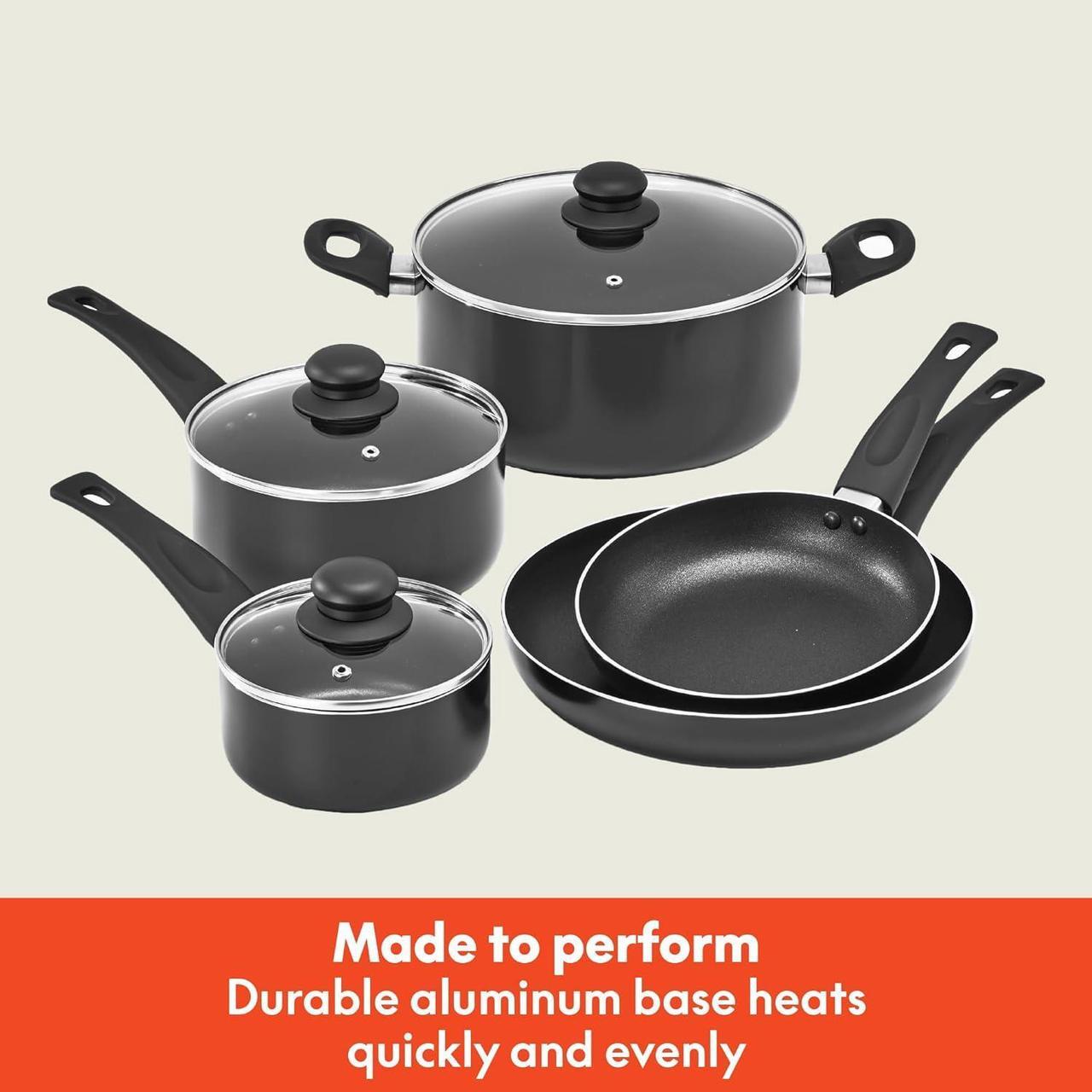 Alt view image 5 of 7 - bella Cookware Set, 12 Piece Pots and Pans with Utensils, Nonstick PFOA Free Scratch Resistant Cooking Surface Compatible with All Stoves, Nylon and Aluminum, Black