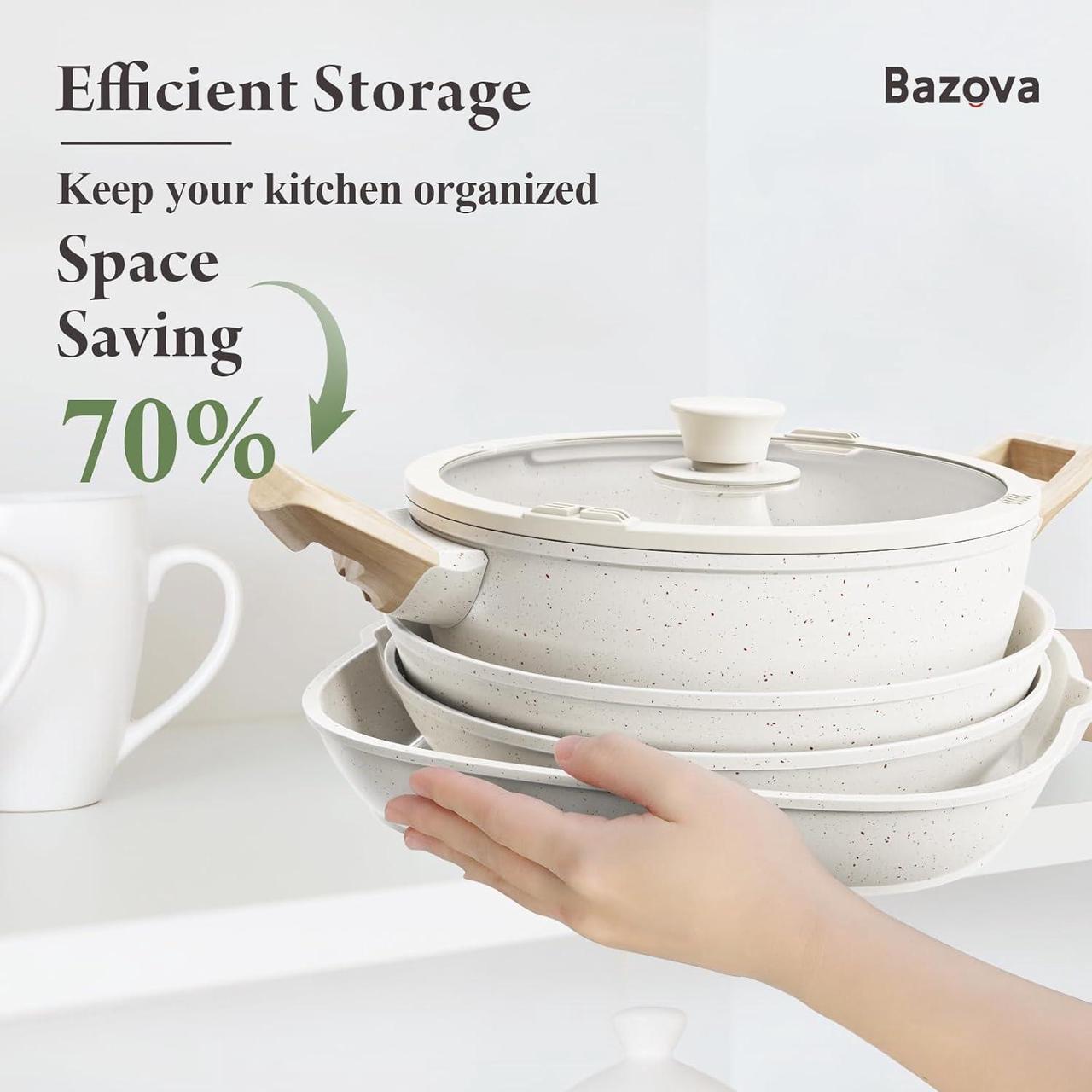 Alt view image 3 of 7 - 19 Pcs Pots and Pans Set Non Stick Ceramic Cookware Set with Removable Handles, Non Toxic Induction Kitchen Cookware Sets RV Cookware,Dishwasher/Oven Safe PFAS/PTFE/PFOA Free Cream White