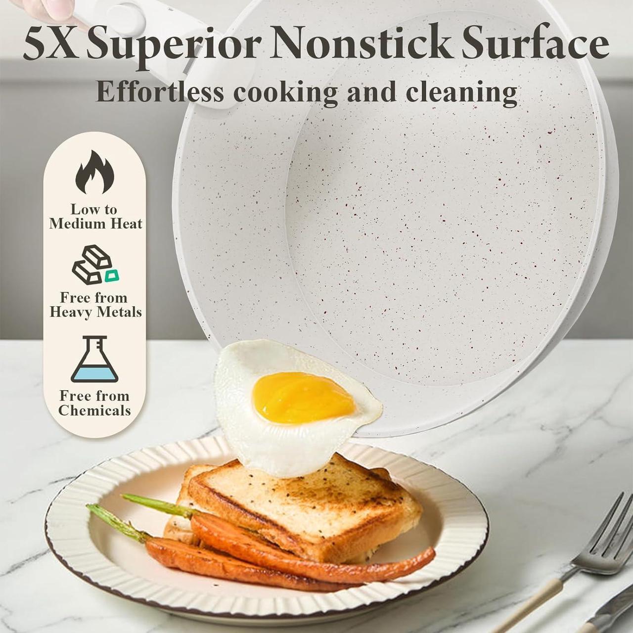 Alt view image 5 of 7 - 19 Pcs Pots and Pans Set Non Stick Ceramic Cookware Set with Removable Handles, Non Toxic Induction Kitchen Cookware Sets RV Cookware,Dishwasher/Oven Safe PFAS/PTFE/PFOA Free Cream White