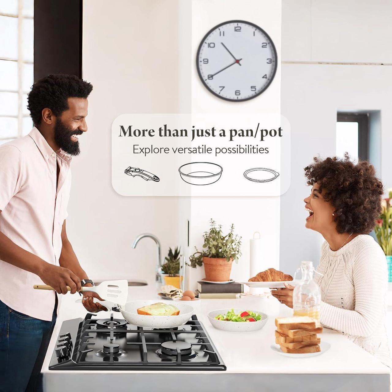 Alt view image 6 of 7 - 19 Pcs Pots and Pans Set Non Stick Ceramic Cookware Set with Removable Handles, Non Toxic Induction Kitchen Cookware Sets RV Cookware,Dishwasher/Oven Safe PFAS/PTFE/PFOA Free Cream White