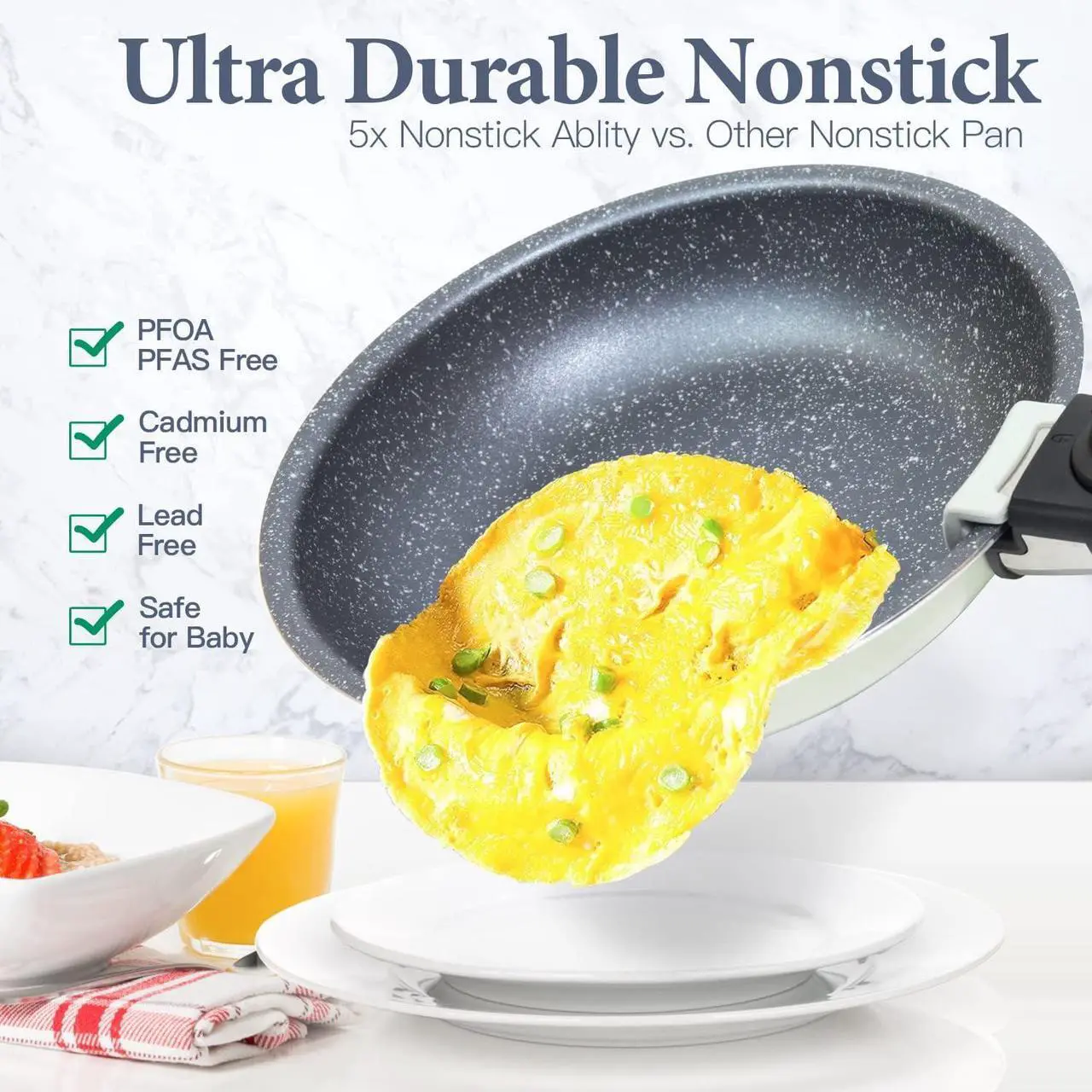 Alt view image 7 of 7 - 6pcs Pots and Pans Set, Nonstick Cookware Set Detachable Handle, Induction Kitchen Cookware Sets Non Stick with Removable Handle, RV Cookware Set, Oven Safe, White
