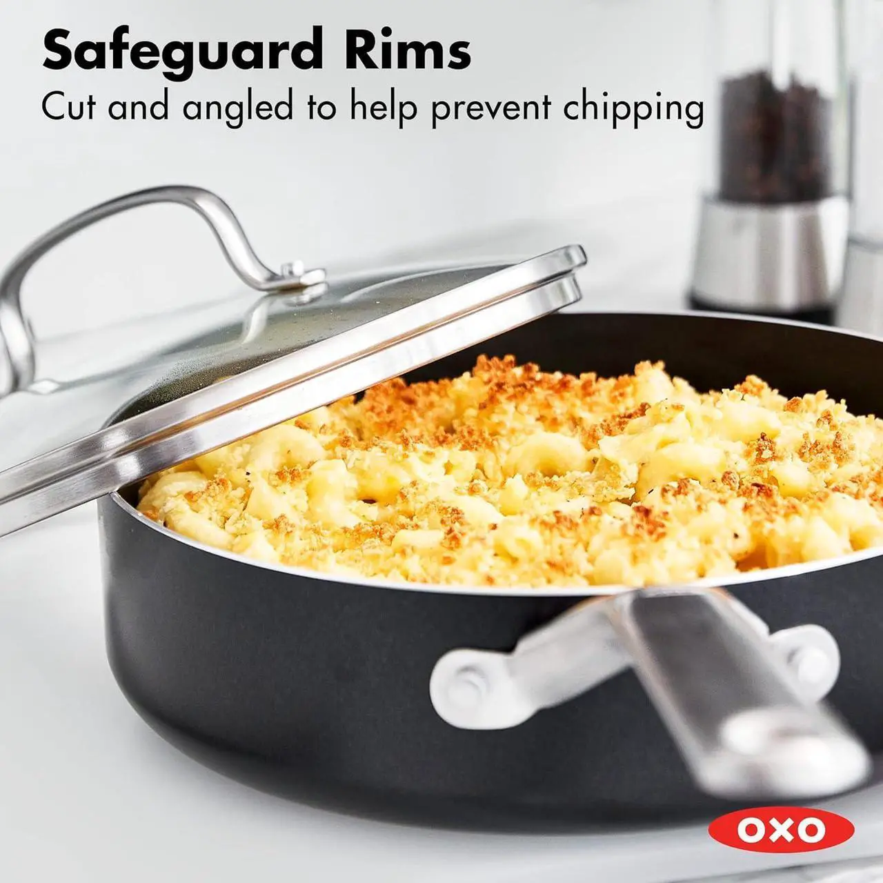 Alt view image 7 of 7 - OXO Agility Series 5QT Saute Pan with Lid, Ceramic Nonstick Cookware PFAS-Free, Induction Suitable, Quick Even Heating, Stainless Steel Handles, Chip-Free Rims, Dishwasher and Oven Safe, Black