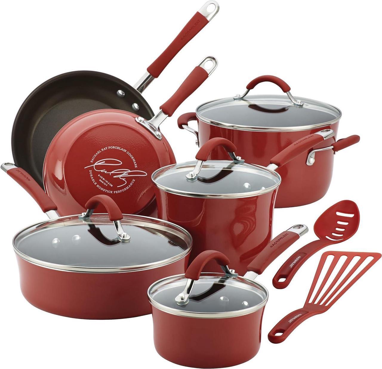 Main image of Rachael Ray Cucina Nonstick Cookware Pots and Pans Set, 12 Piece, Cranberry Red