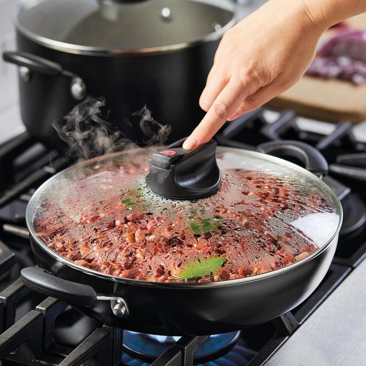Alt view image 2 of 7 - Farberware Smart Control Nonstick Frying/Skillet/Everything Pan with Lid and Side Handles, 11.25 Inch, Black