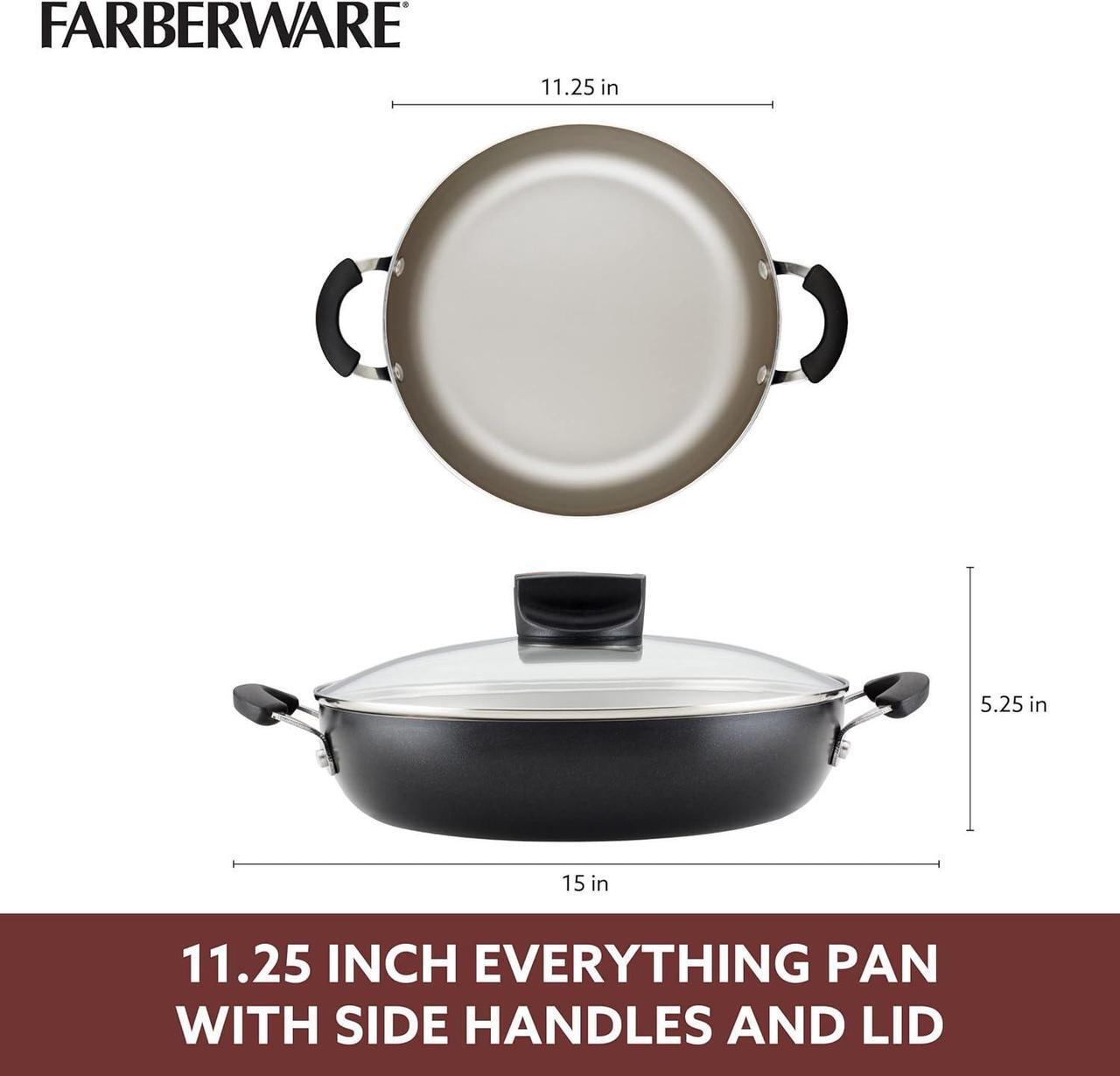 Alt view image 3 of 7 - Farberware Smart Control Nonstick Frying/Skillet/Everything Pan with Lid and Side Handles, 11.25 Inch, Black