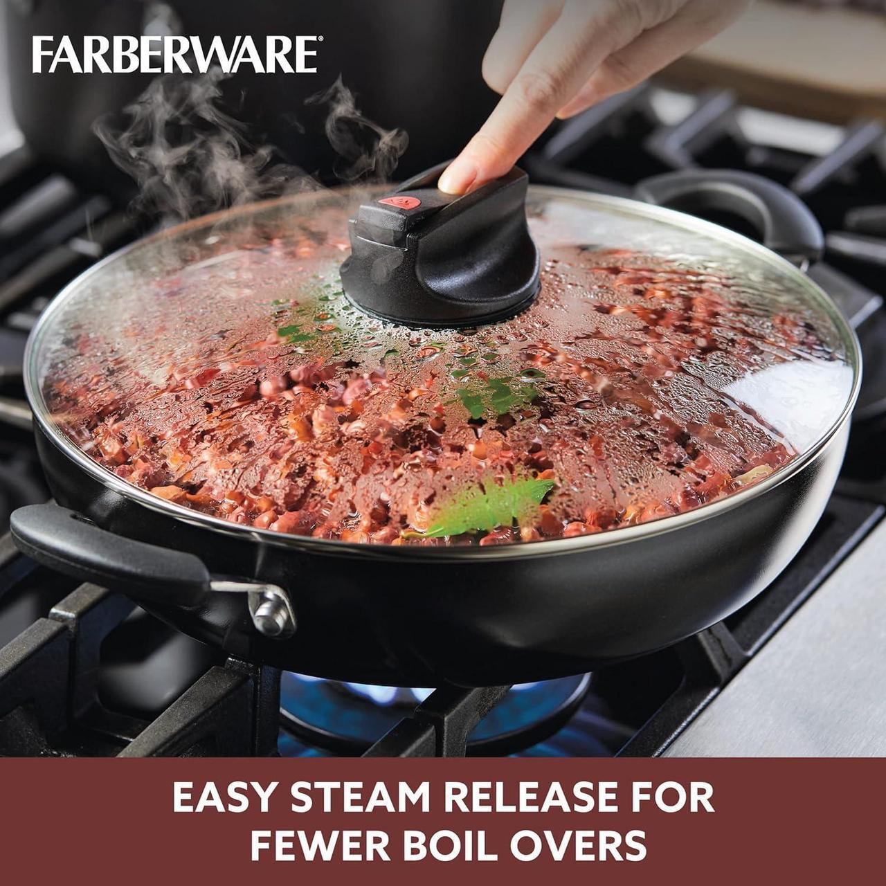 Alt view image 6 of 7 - Farberware Smart Control Nonstick Frying/Skillet/Everything Pan with Lid and Side Handles, 11.25 Inch, Black