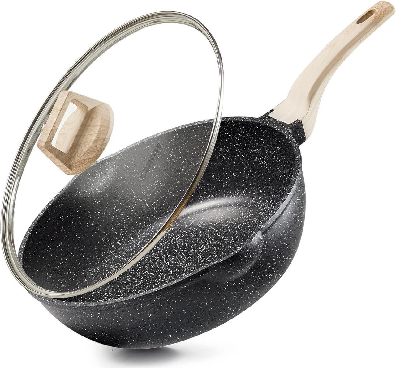 Main image of CAROTE 12Inch Nonstick Deep Frying Pan with Lid, 5.5 Qt Jumbo Cooker Saute Pan with Pour Spout, Skillet Induction Cookware, Non Stick Cooking Pan PFOA Free, Classic Granite