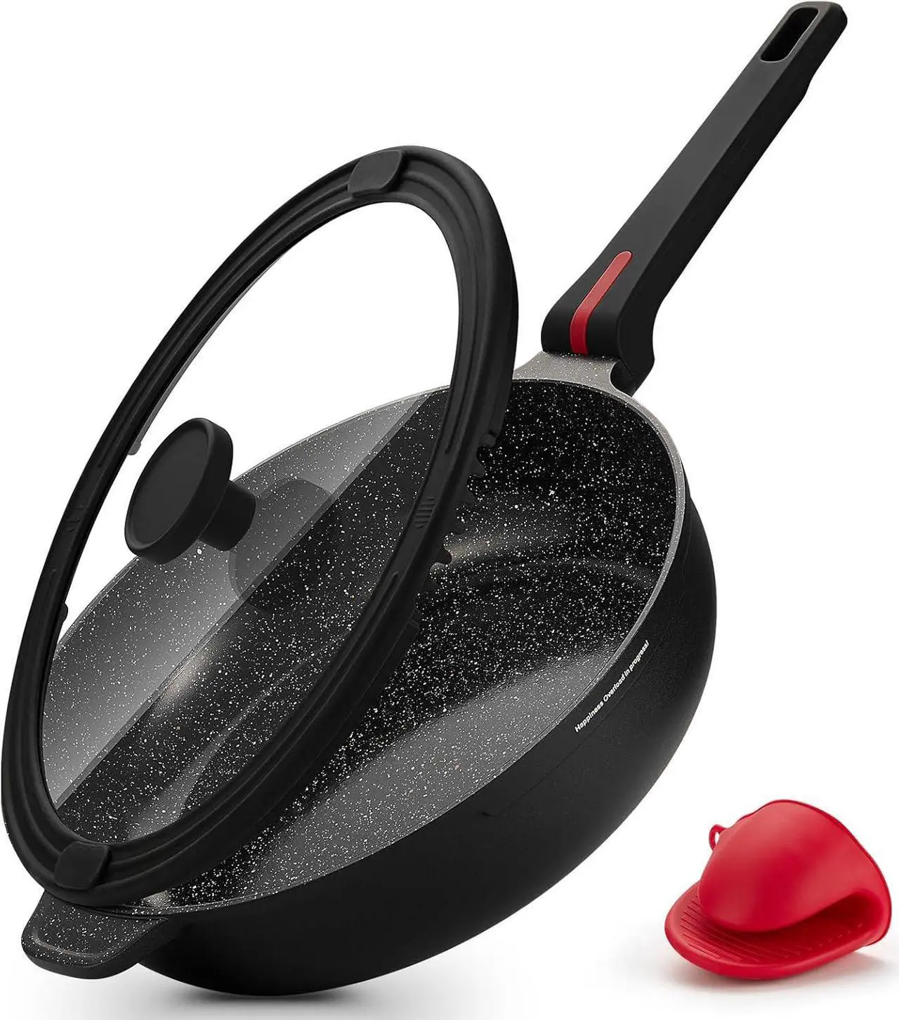 Main image of Ceramic Nonstick Sauté Pan with Lid, 11 Inch/4.5 Quart Deep Frying Pan Skillet, Non Stick Induction Cookware, Dishwasher Safe, PTFE PFOA FREE, Black