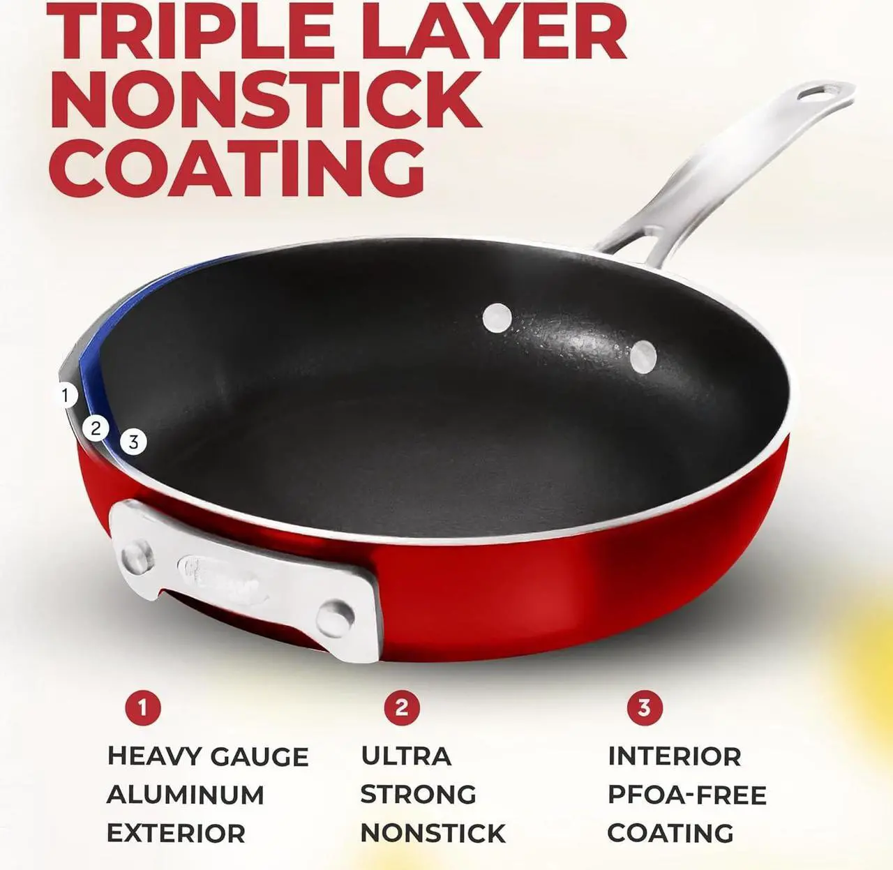 Alt view image 6 of 7 - Gotham Steel STACKMASTER Pots Stackable 10 Piece Cookware Set Ultra Nonstick Cast Texture Coating Includes Fry Pans, Red