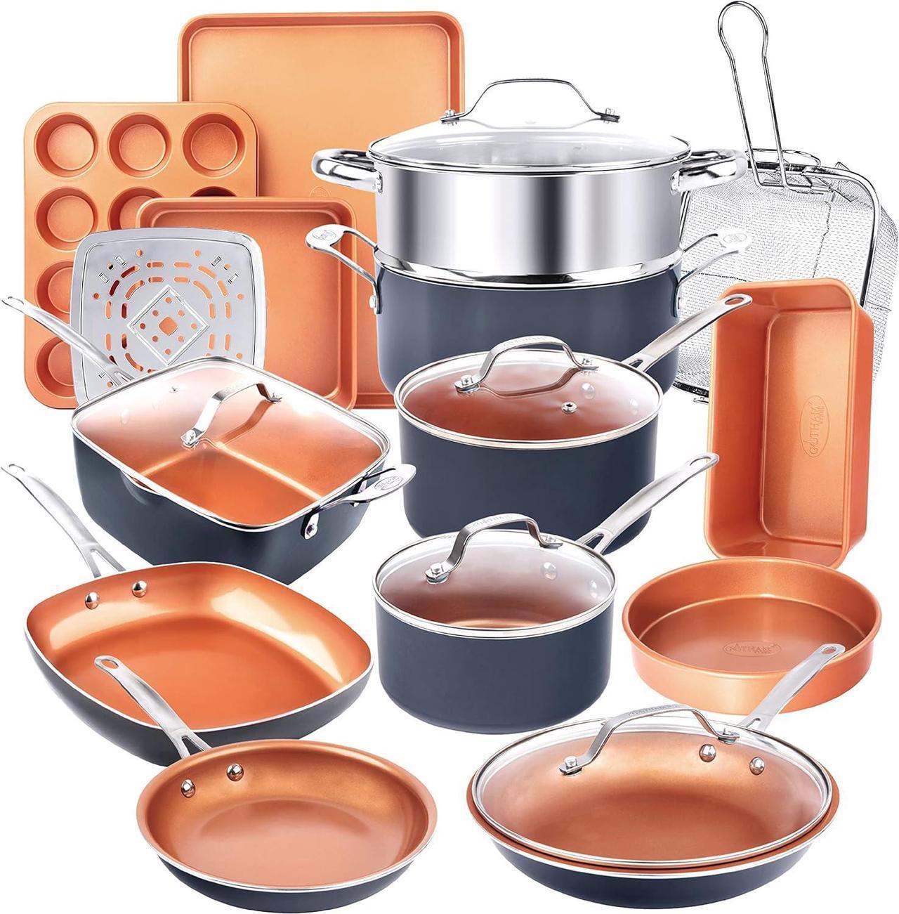 Main image of Gotham Steel 20 Pc Pots and Pans Set, Bakeware Set, Ceramic Cookware Set for Kitchen, Long Lasting Non Stick Pots and Pans Set with Lids Dishwasher / Oven Safe, Non Toxic-Copper