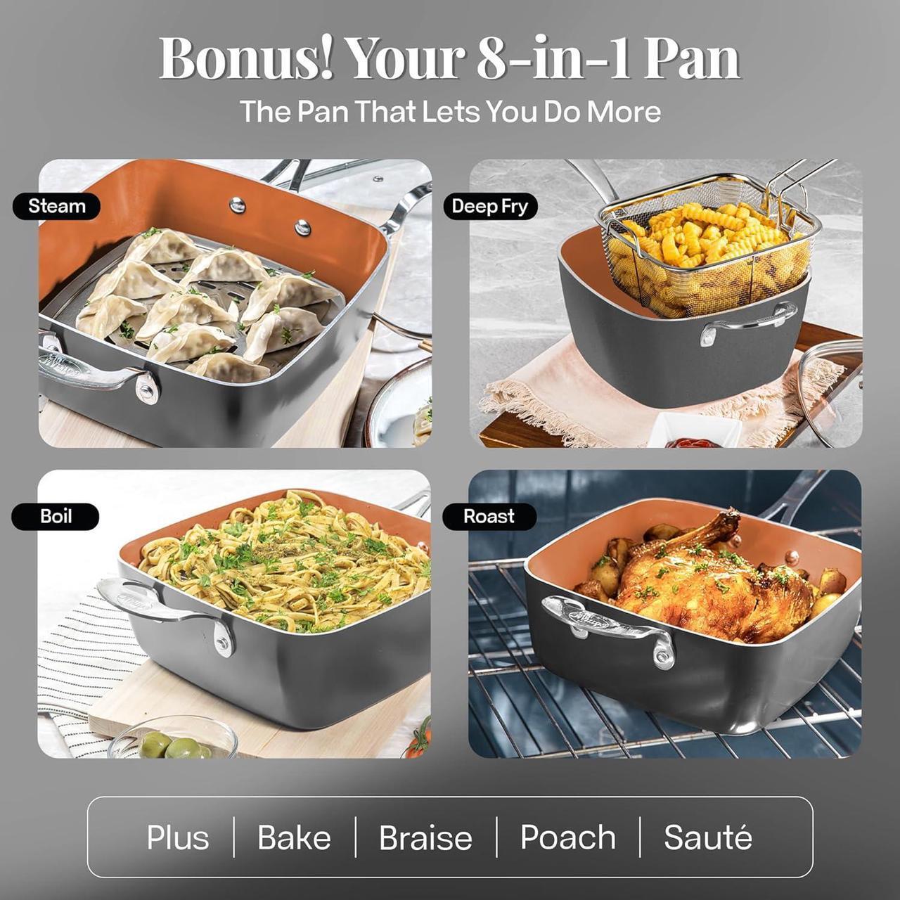 Alt view image 7 of 7 - Gotham Steel 20 Pc Pots and Pans Set, Bakeware Set, Ceramic Cookware Set for Kitchen, Long Lasting Non Stick Pots and Pans Set with Lids Dishwasher / Oven Safe, Non Toxic-Copper