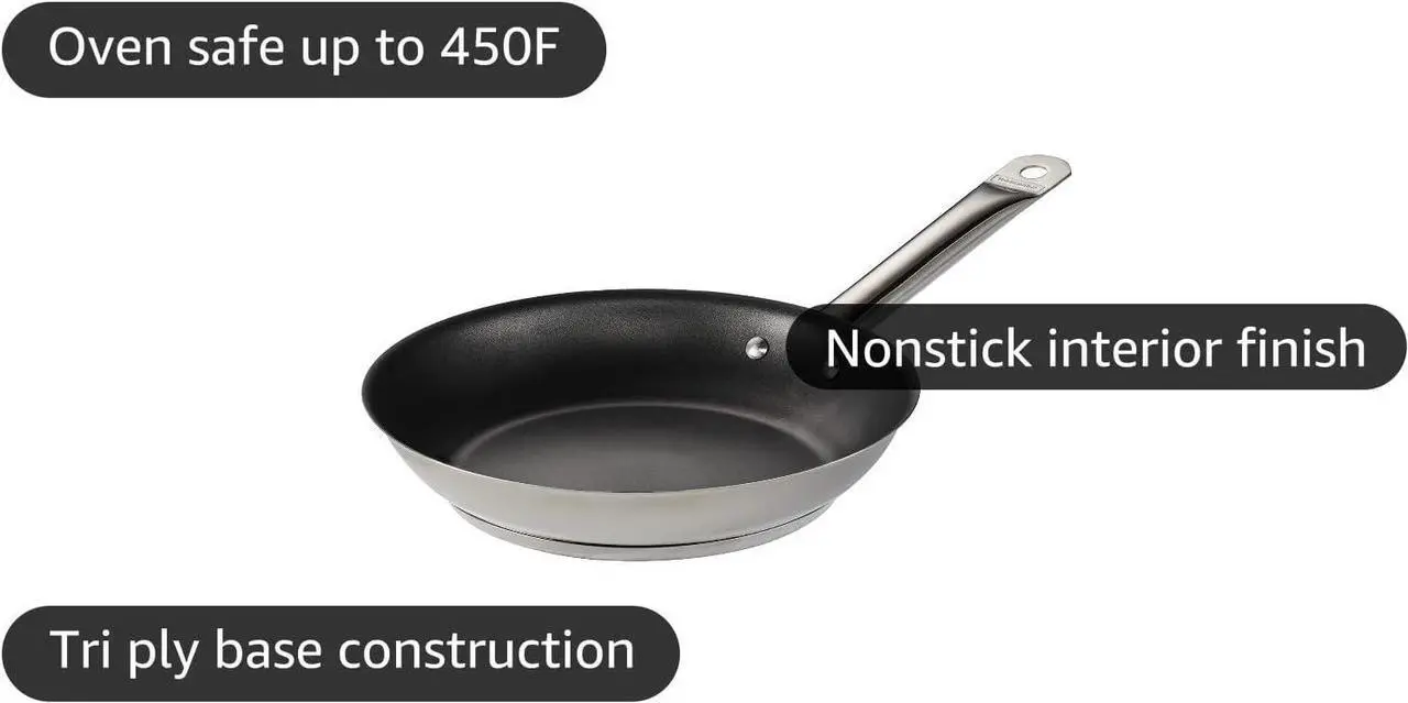 Alt view image 4 of 7 - Tramontina 10-Inch Non Stick Frying Pan, Tri-Ply Base Stainless Steel Skillet with Reinforced Nonstick Coating, Dishwasher and Oven Safe