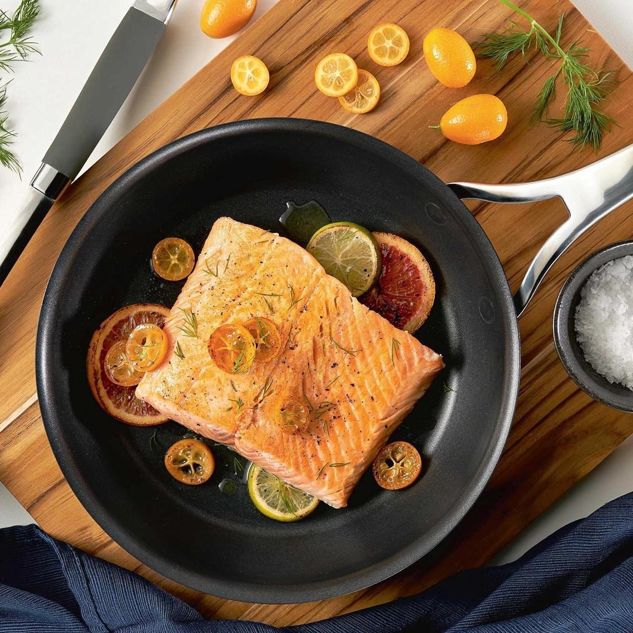 Alt view image 2 of 7 - Anolon Nouvelle Copper Nonstick Frying / Fry Pan Set / Hard Anodized Skillet Set - 8.5 Inch and 10 Inch, Black Onyx
