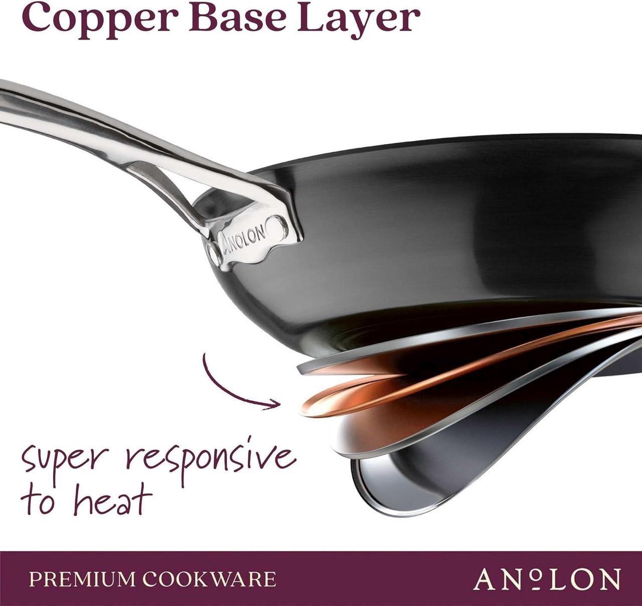 Alt view image 3 of 7 - Anolon Nouvelle Copper Nonstick Frying / Fry Pan Set / Hard Anodized Skillet Set - 8.5 Inch and 10 Inch, Black Onyx