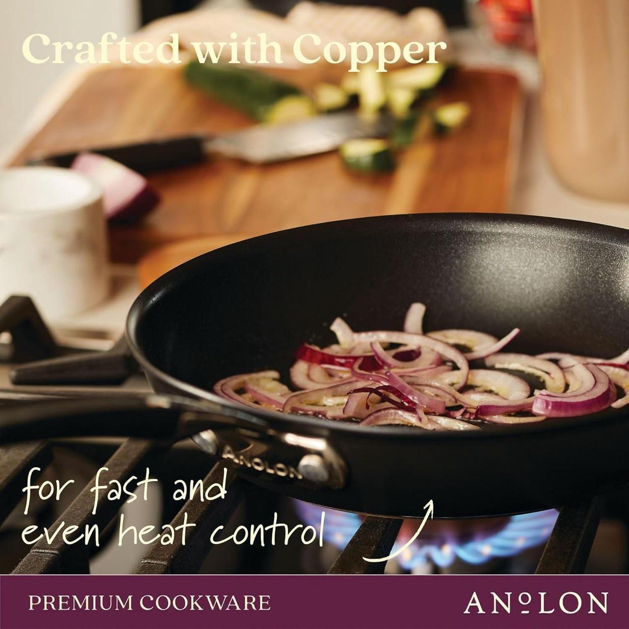 Alt view image 4 of 7 - Anolon Nouvelle Copper Nonstick Frying / Fry Pan Set / Hard Anodized Skillet Set - 8.5 Inch and 10 Inch, Black Onyx
