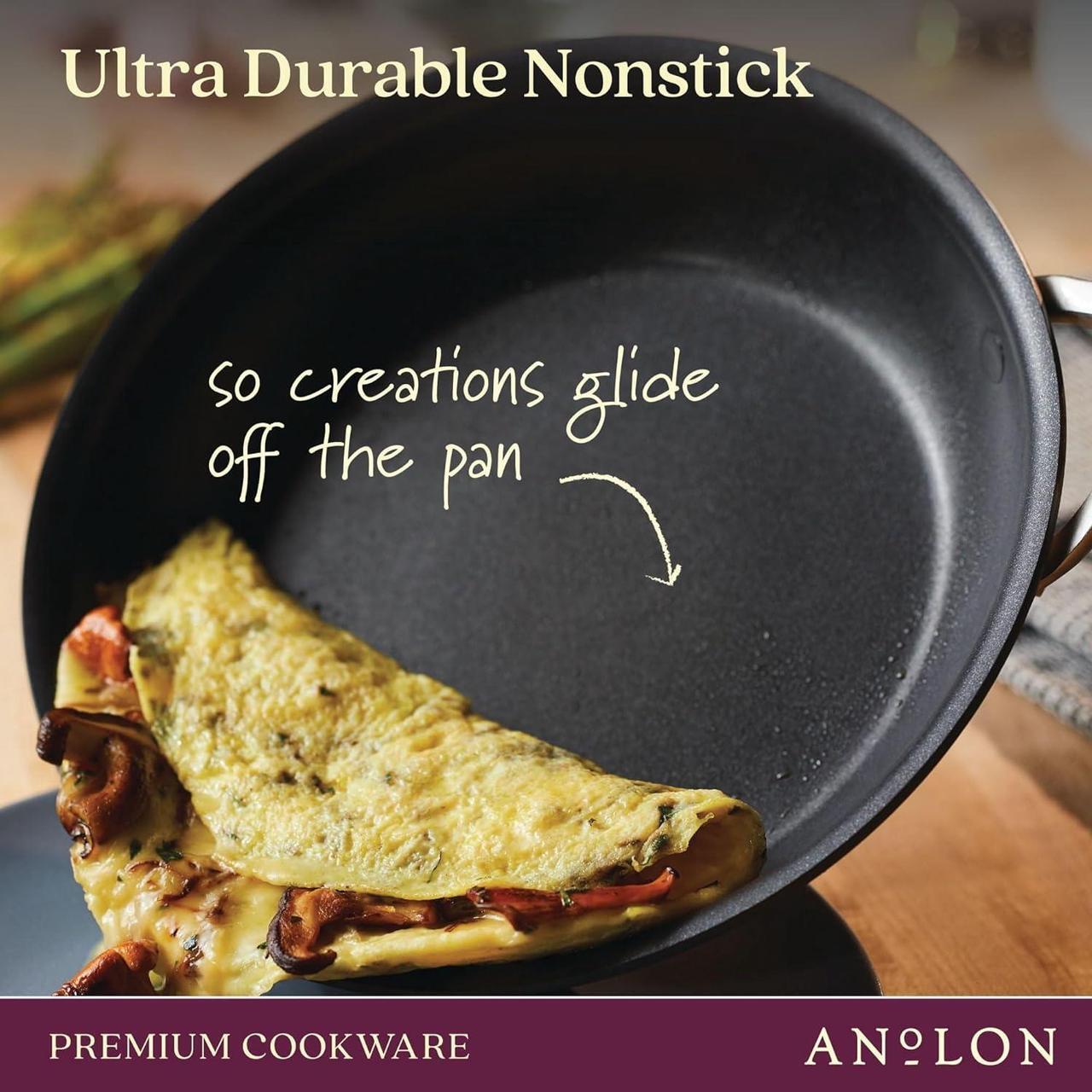 Alt view image 6 of 7 - Anolon Nouvelle Copper Nonstick Frying / Fry Pan Set / Hard Anodized Skillet Set - 8.5 Inch and 10 Inch, Black Onyx
