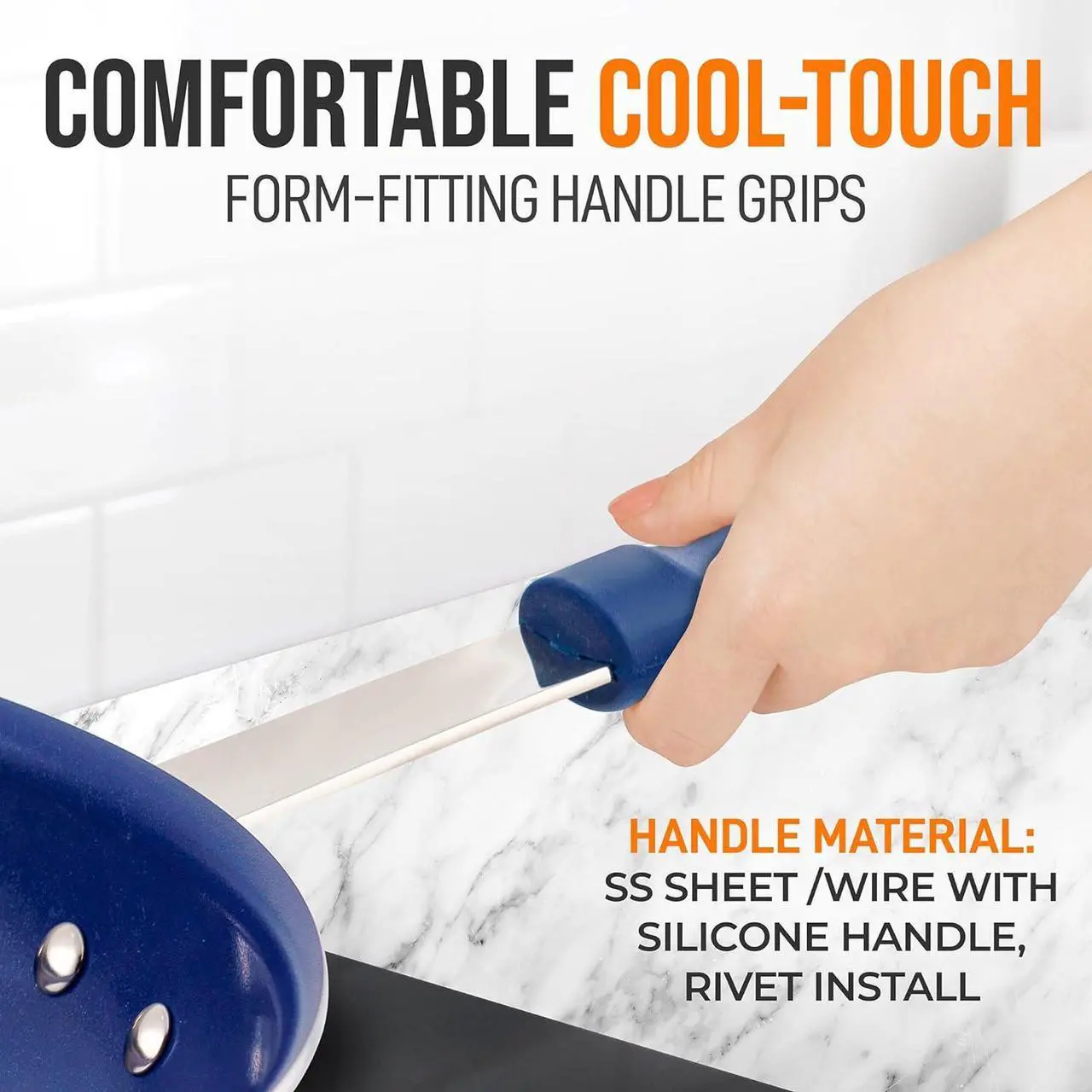 Alt view image 5 of 7 - NutriChef 14" Extra Large Fry Pan - Skillet Nonstick Frying Pan with Silicone Handle, Ceramic Coating, Blue Silicone Handle, Stain-Resistant And Easy To Clean, Professional Home Cookware