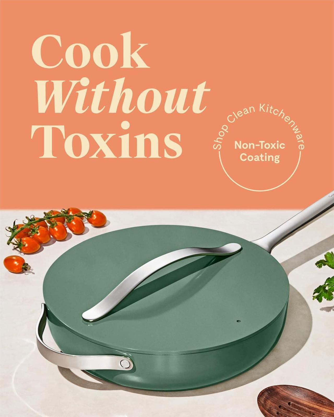 Alt view image 2 of 7 - Caraway Nonstick Ceramic Sauté Pan with Lid (4.5 qt, 11.8") - Non Toxic, PTFE & PFOA Free - Oven Safe & Compatible with All Stovetops (Gas, Electric & Induction) - Sage