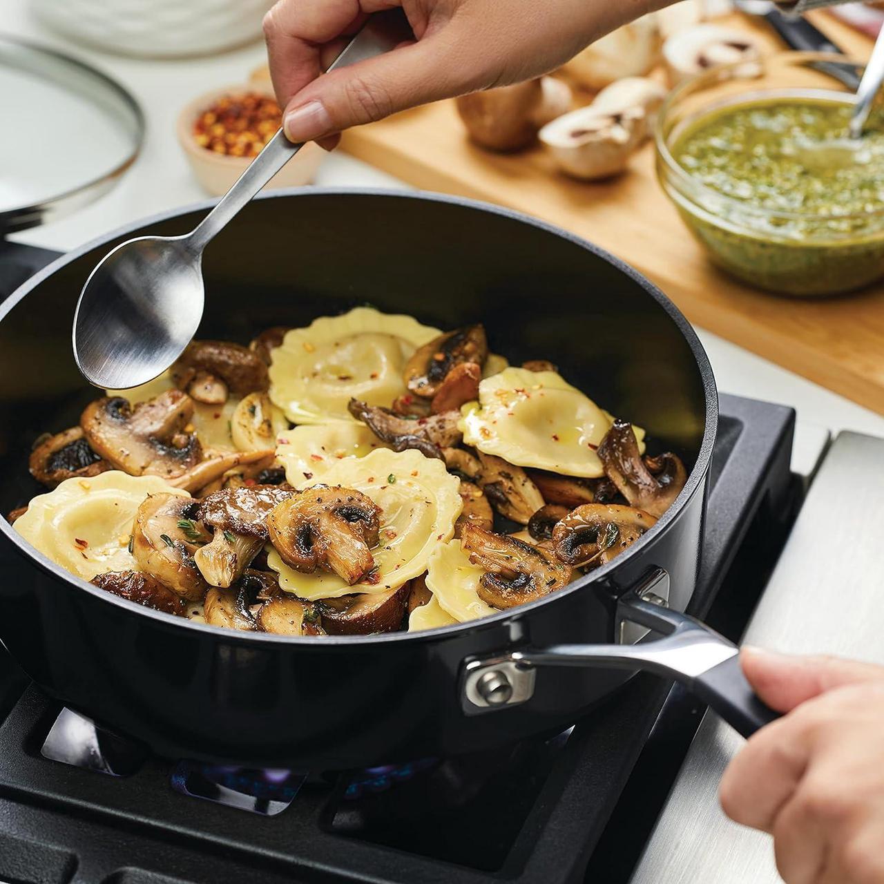 Alt view image 6 of 7 - KitchenAid Hard Anodized Nonstick Saute/Fry Pan with Lid, 3 Quart, Onyx Black