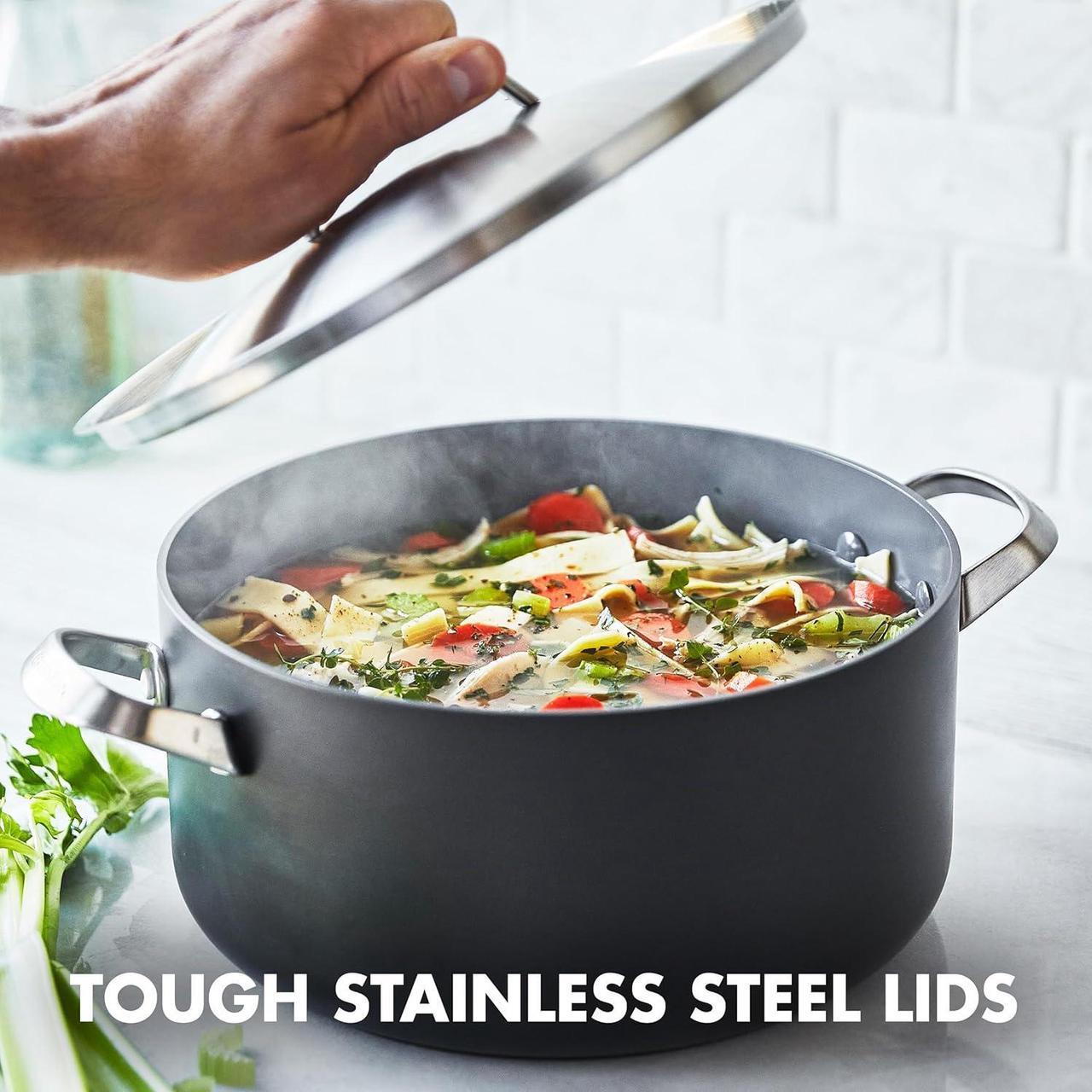 Alt view image 6 of 7 - GreenPan Paris Pro Hard Anodized Healthy Ceramic Nonstick, 11 Piece Cookware Pots and Pans Set with Stainless Steel Lids, PFAS-Free, Dishwasher Safe, Grey
