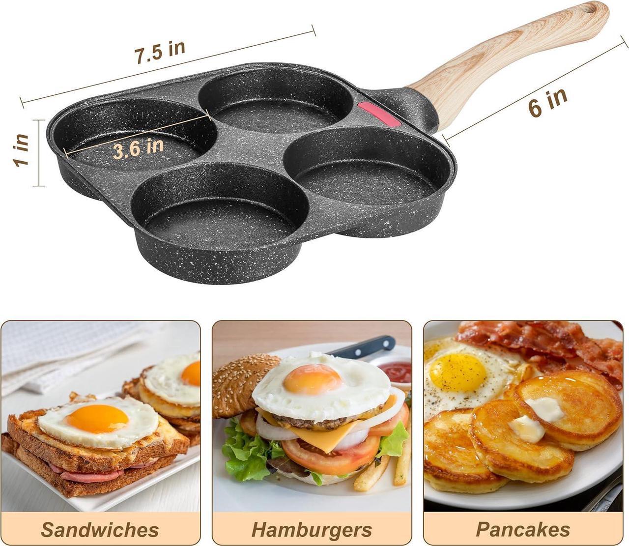 Alt view image 4 of 7 - MyLifeUNIT Egg Frying Pan, 4-Cup Egg Pan Nonstick, Fried Egg Pan Skillet for Breakfast, Pancake, Hamburger, Sandwiches, Suitable for Gas Stove & Induction Cookware