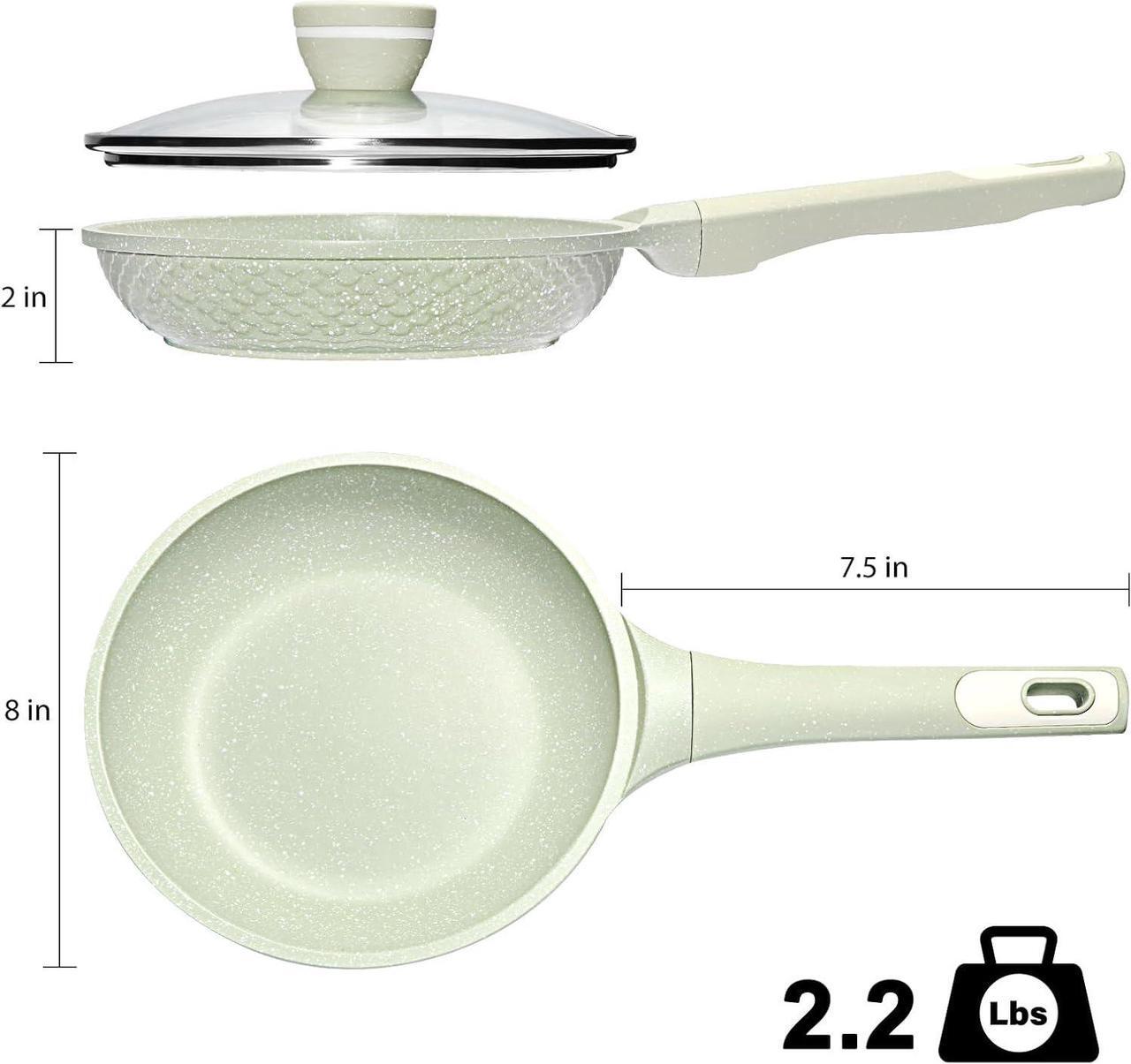 Alt view image 2 of 7 - Non stick Frying Pans 8 in Skillet with Lid, Omelet Pan, Small Frying Pans Nonstick, Healthy Cookware Non Toxic Chefs Pan, Egg Pan with Heat Resistant Handle,100% PFOA PFAS-Free, Cooking all stovetop