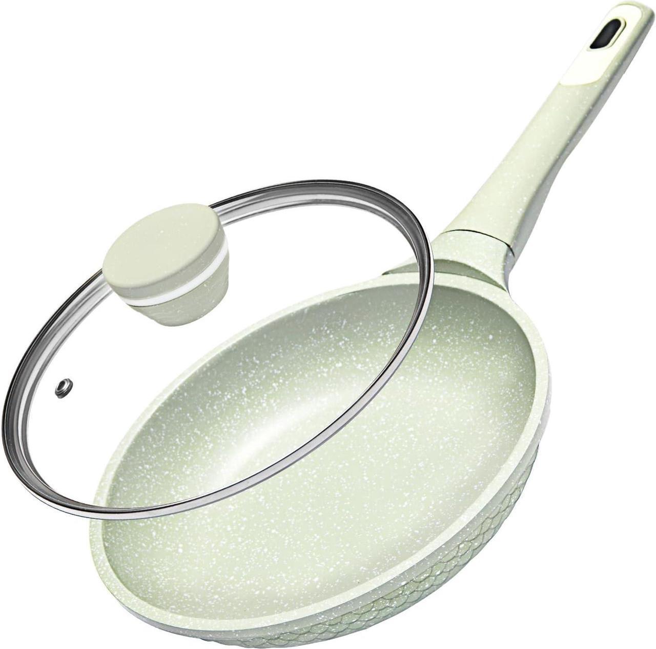 Main image of Non stick Frying Pans 8 in Skillet with Lid, Omelet Pan, Small Frying Pans Nonstick, Healthy Cookware Non Toxic Chefs Pan, Egg Pan with Heat Resistant Handle,100% PFOA PFAS-Free, Cooking all stovetop