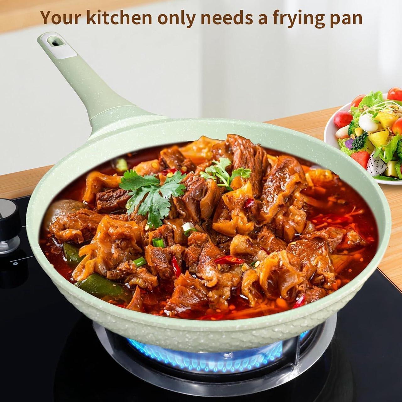 Alt view image 6 of 7 - Non stick Frying Pans 8 in Skillet with Lid, Omelet Pan, Small Frying Pans Nonstick, Healthy Cookware Non Toxic Chefs Pan, Egg Pan with Heat Resistant Handle,100% PFOA PFAS-Free, Cooking all stovetop