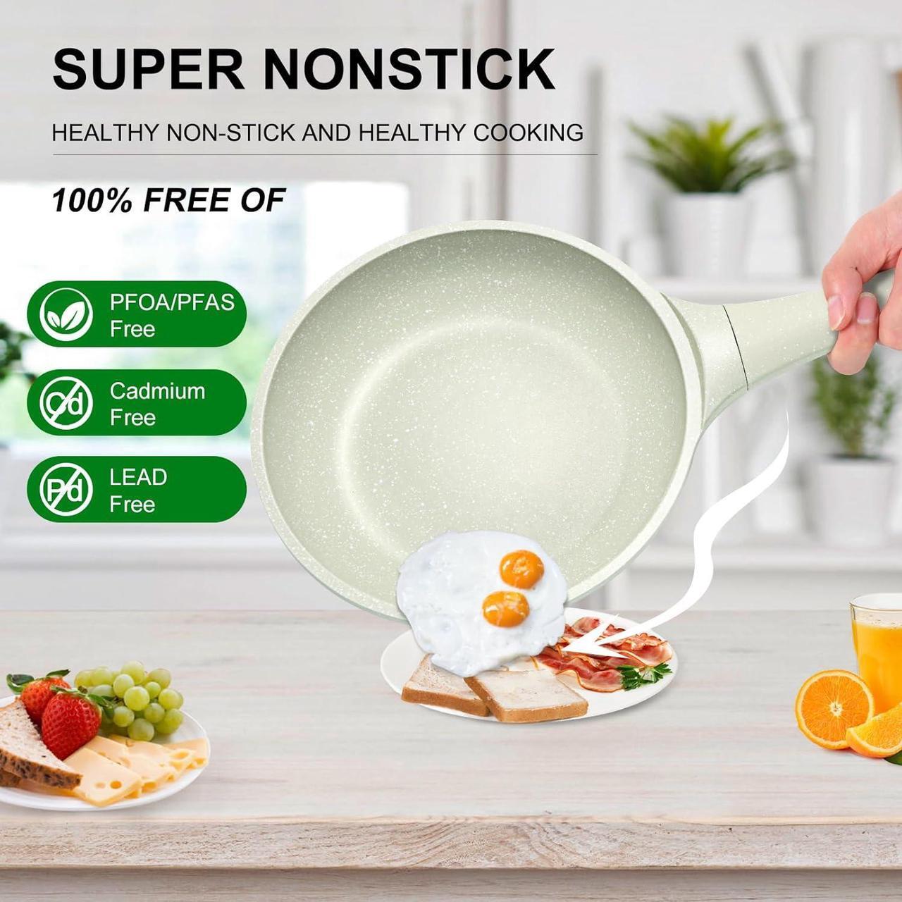 Alt view image 5 of 7 - Non stick Frying Pans 8 in Skillet with Lid, Omelet Pan, Small Frying Pans Nonstick, Healthy Cookware Non Toxic Chefs Pan, Egg Pan with Heat Resistant Handle,100% PFOA PFAS-Free, Cooking all stovetop