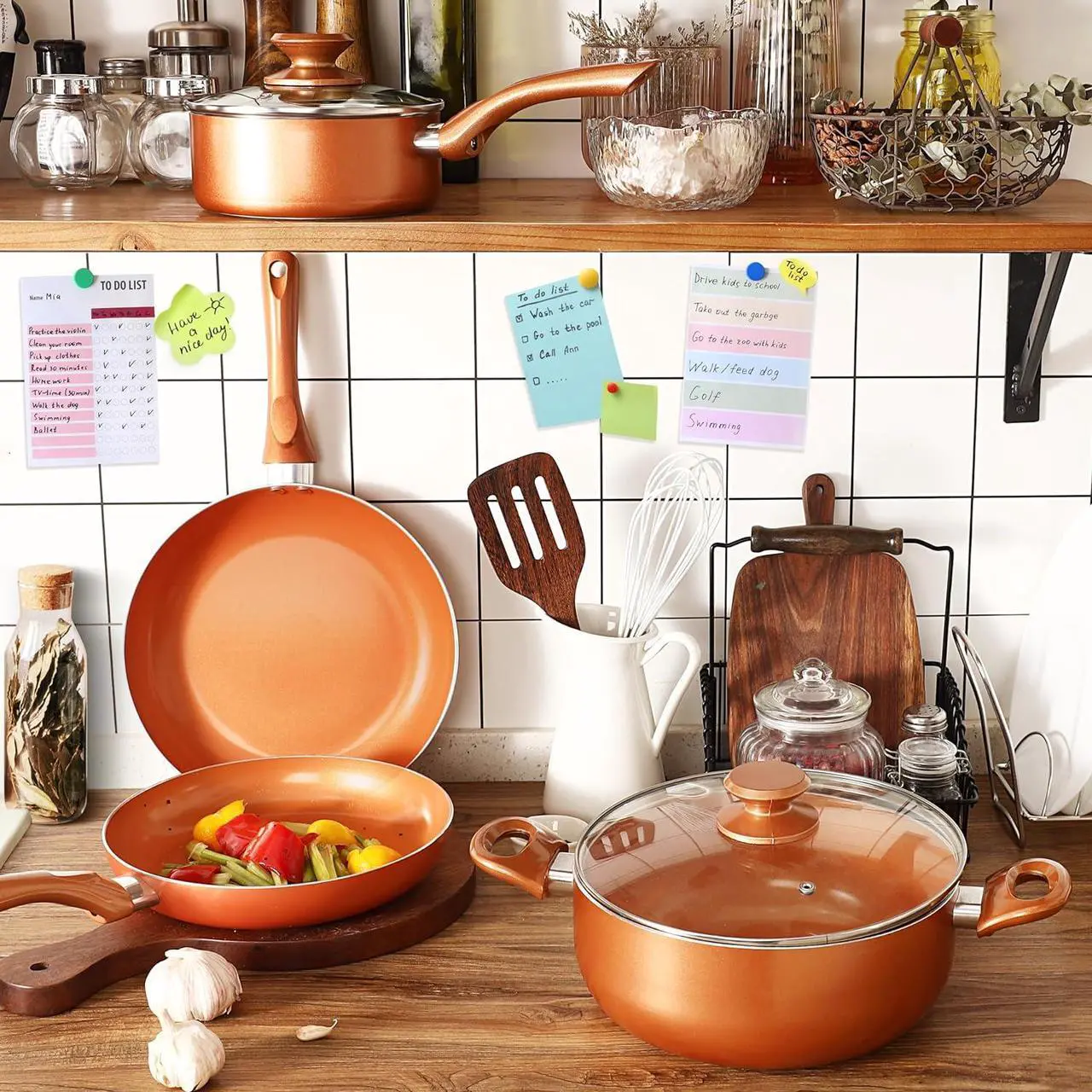Alt view image 5 of 7 - Clockitchen Nonstick Cookware Set - 6 Piece Pots and Pans in Copper Color, Induction Kitchen Cooking Set w/Frying Pans & Saucepans, Ceramic Coating