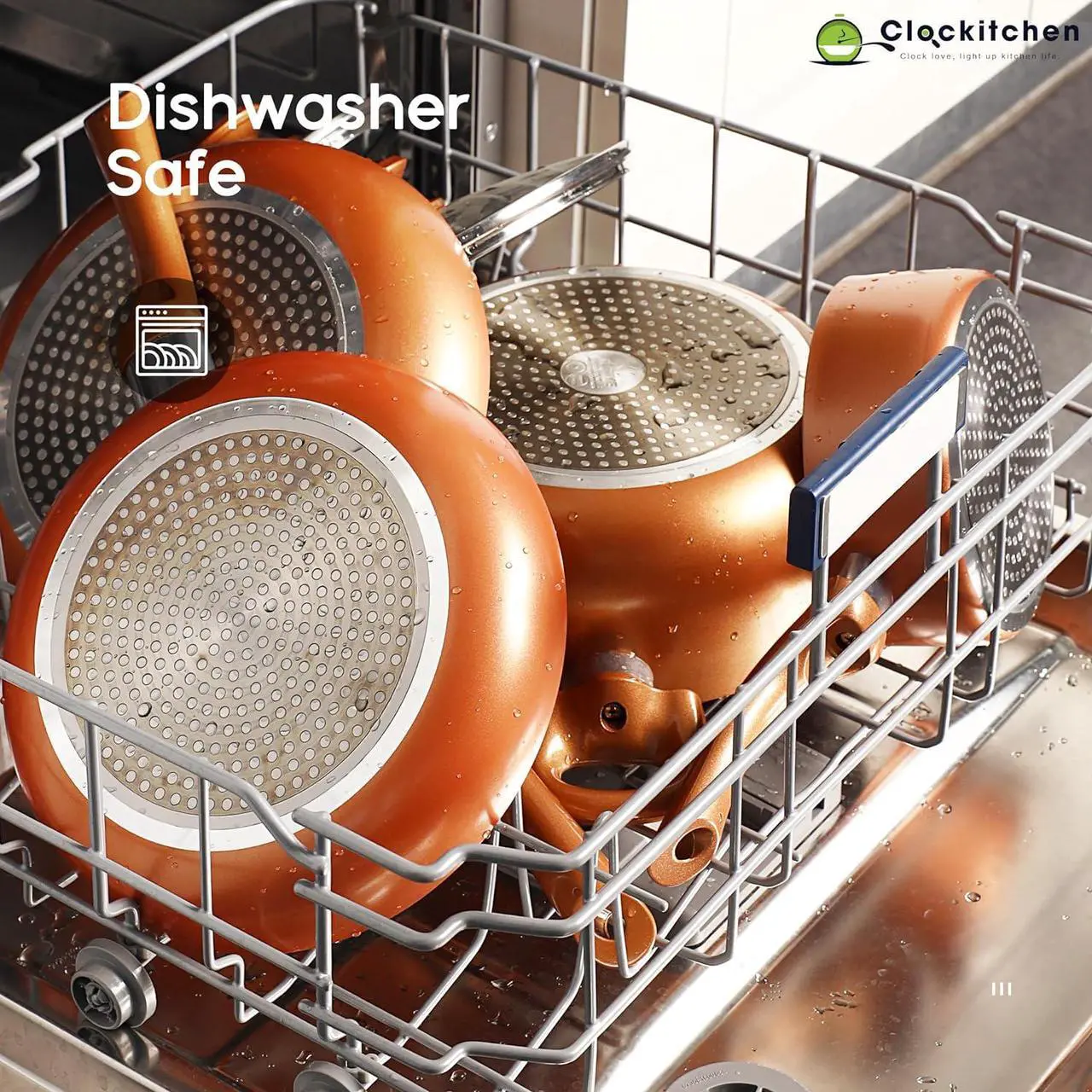 Alt view image 7 of 7 - Clockitchen Nonstick Cookware Set - 6 Piece Pots and Pans in Copper Color, Induction Kitchen Cooking Set w/Frying Pans & Saucepans, Ceramic Coating