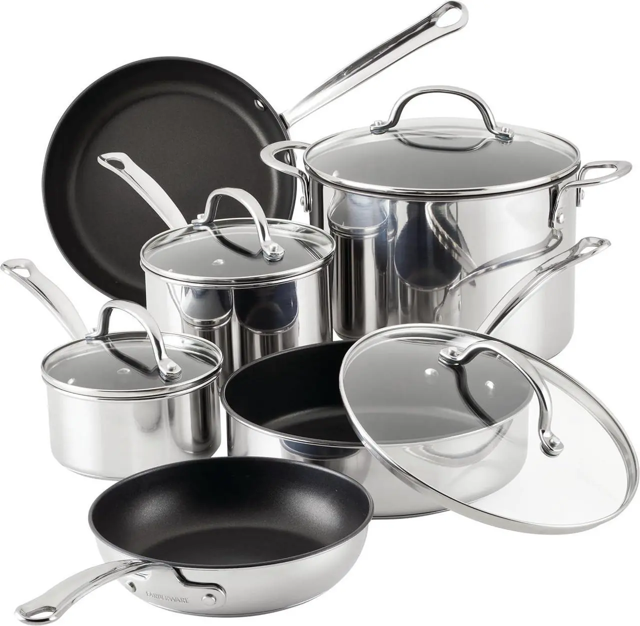 Main image of Farberware Millennium Stainless Steel Nonstick Cookware Set, 10-Piece Pot and Pan Set, Stainless Steel