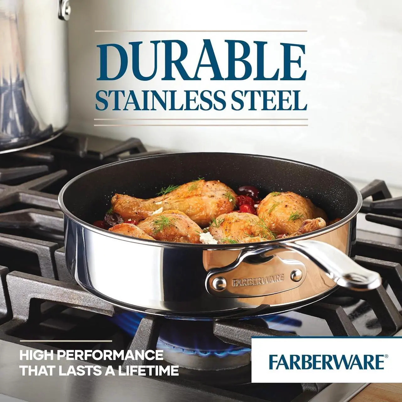 Alt view image 6 of 7 - Farberware Millennium Stainless Steel Nonstick Cookware Set, 10-Piece Pot and Pan Set, Stainless Steel