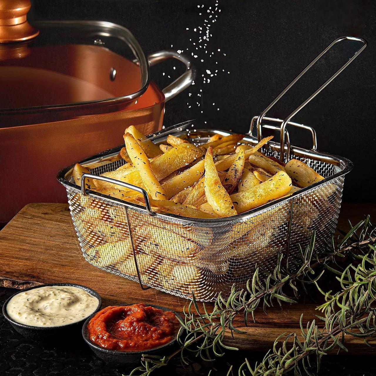 Alt view image 7 of 7 - Moss & Stone Copper 6 Piece Set Chef Cookware, Non Stick Pan, Deep Square Pan, Fry Basket, Steamer Tray, Dishwasher & Oven Safe, 5 Quart Copper Pot Set, 9.5" Copper Induction Cookware Set
