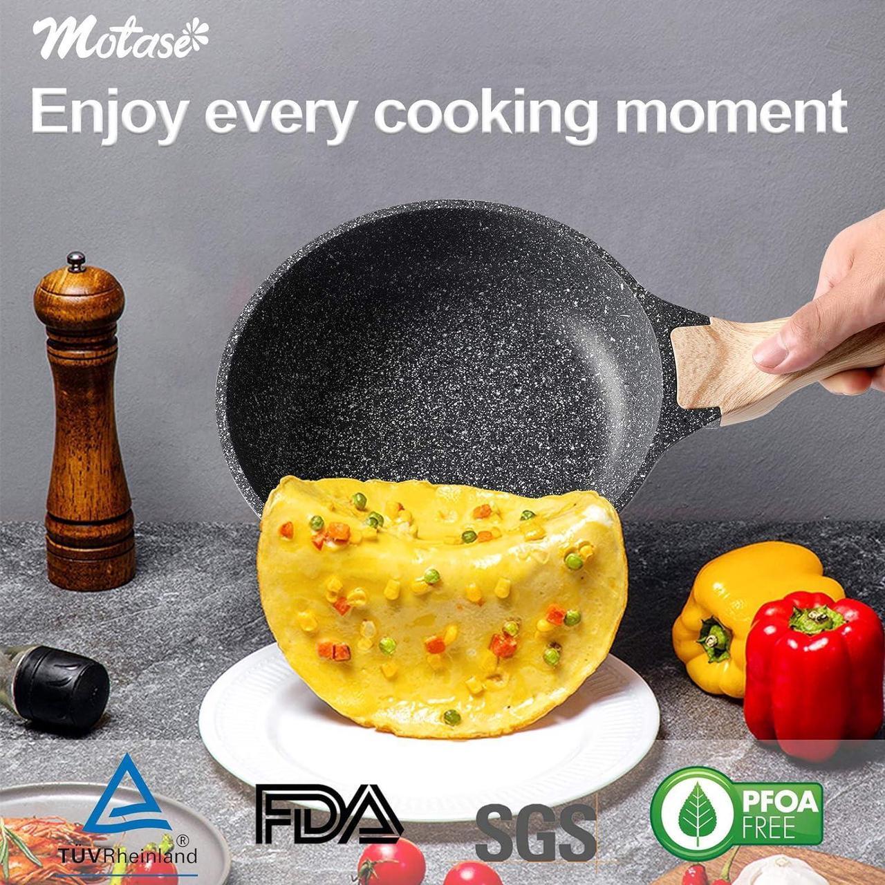 Alt view image 5 of 6 - 8 Inch Nonstick Skillet Frying Pan Egg Pan Omelet Pan, Nonstick Cookware Granite Coating, 100% PFOA free Cookware Pan, Healthy Nonstick Stone Frying Chef's Pan Skillet