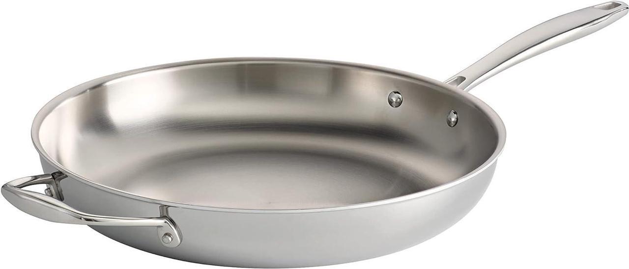 Main image of Tramontina Tri-Ply Clad Stainless Steel 12-Inch Large Frying Pan with Helper Handle, Induction-Ready Skillet, Dishwasher-Safe, NSF-Certified, Made in Brazil