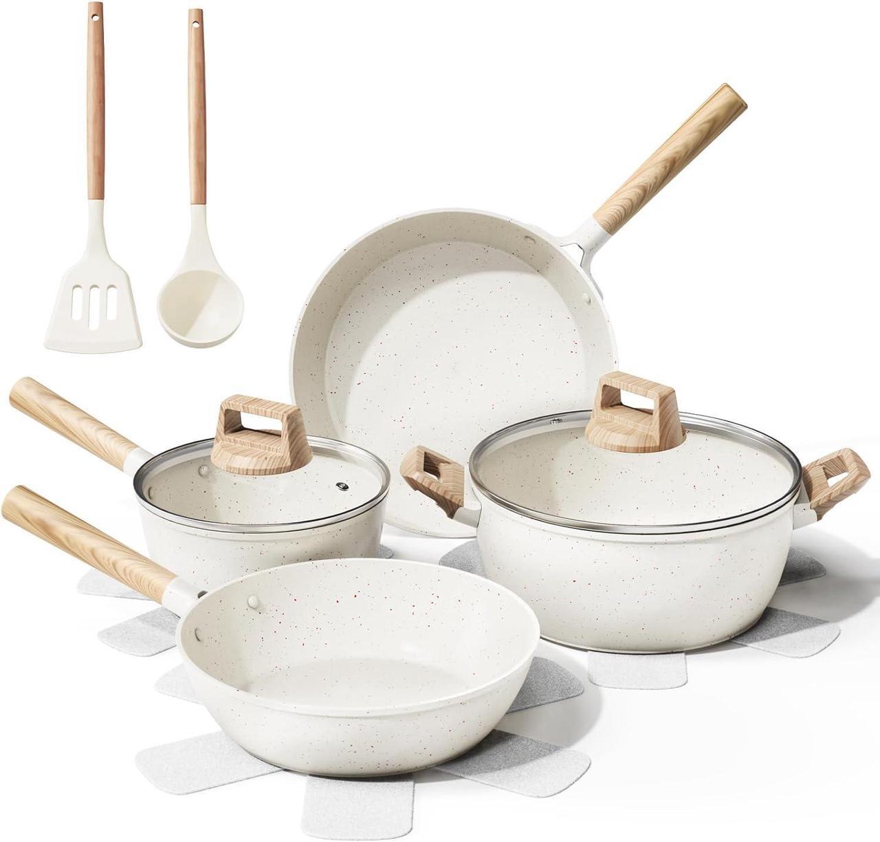 Main image of 11 Pcs Pots and Pans Set Non Stick,Ceramic Cookware Set with Large Capacity,Healthy & Non Toxic Induction Cookware, Nonstick Kitchen Cooking Set with Utensils,PTFE/PFAS/PFOA Free,Cream White