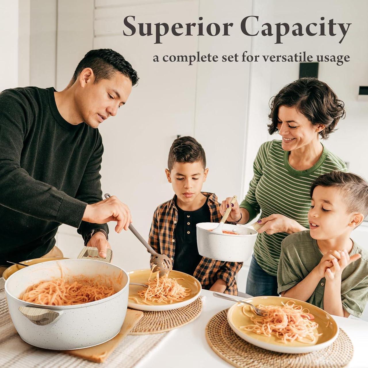 Alt view image 3 of 7 - 11 Pcs Pots and Pans Set Non Stick,Ceramic Cookware Set with Large Capacity,Healthy & Non Toxic Induction Cookware, Nonstick Kitchen Cooking Set with Utensils,PTFE/PFAS/PFOA Free,Cream White